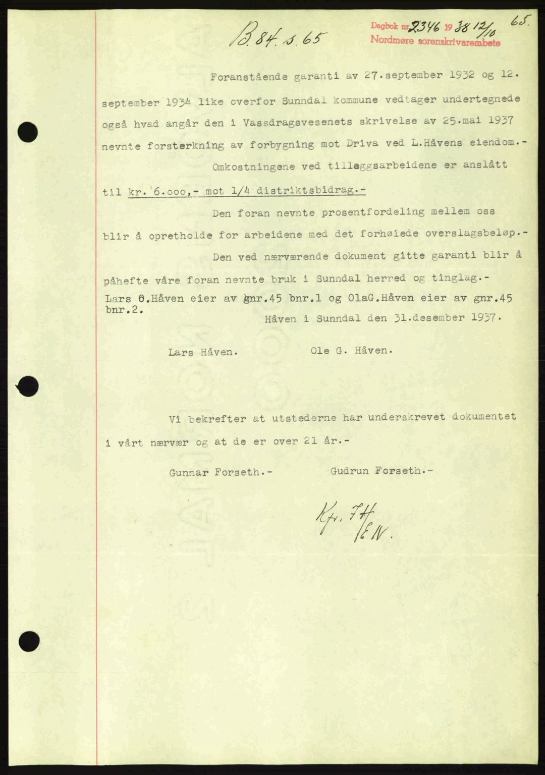 Nordmøre sorenskriveri, SAT/A-4132/1/2/2Ca: Mortgage book no. B84, 1938-1939, Diary no: : 2346/1938