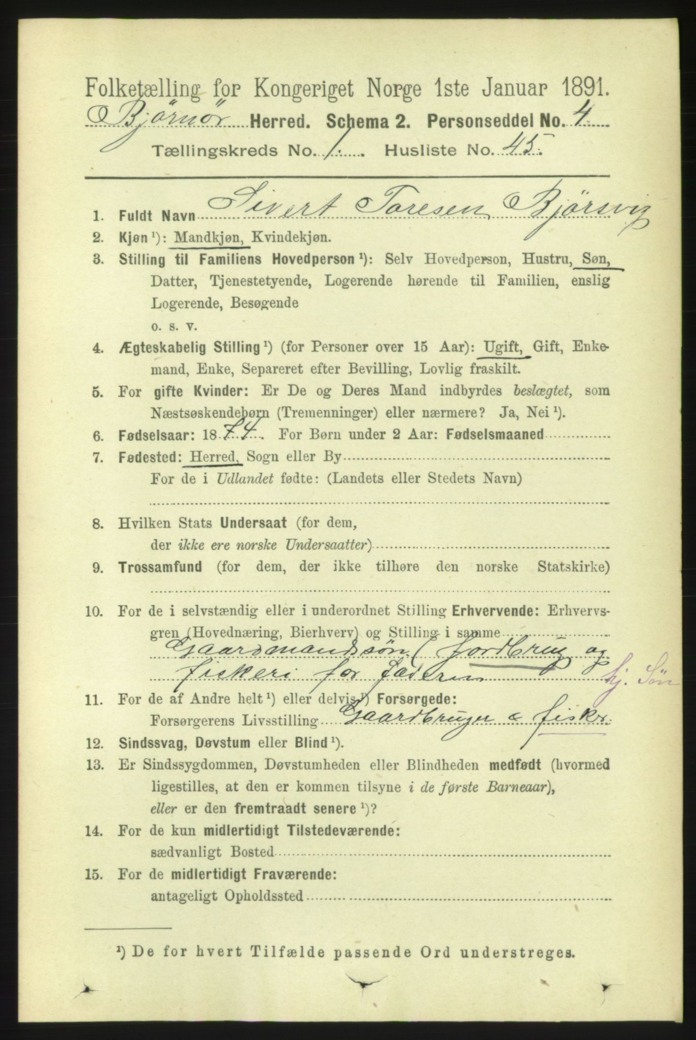 RA, 1891 census for 1632 Bjørnør, 1891, p. 385