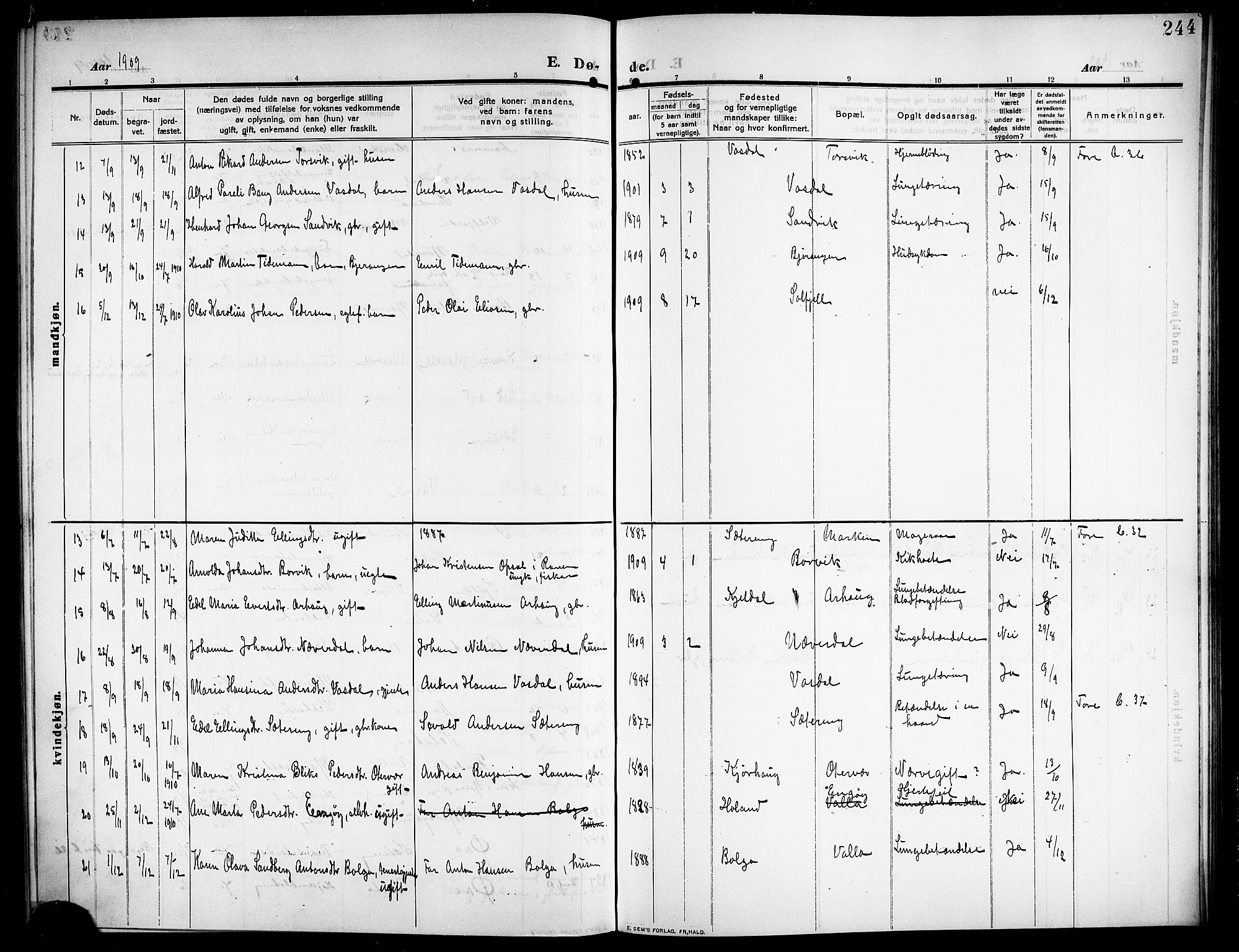 Ministerialprotokoller, klokkerbøker og fødselsregistre - Nordland, AV/SAT-A-1459/843/L0639: Parish register (copy) no. 843C08, 1908-1924, p. 244