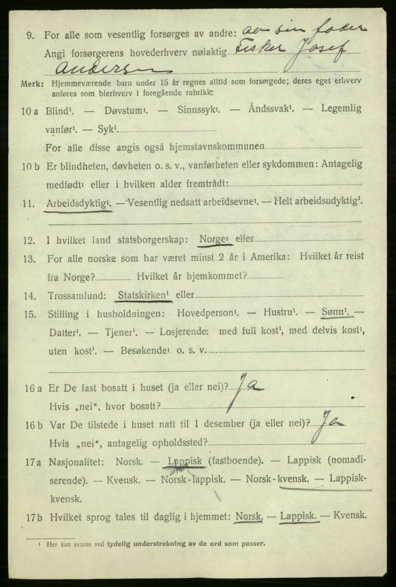 SATØ, 1920 census for Kistrand, 1920, p. 1843