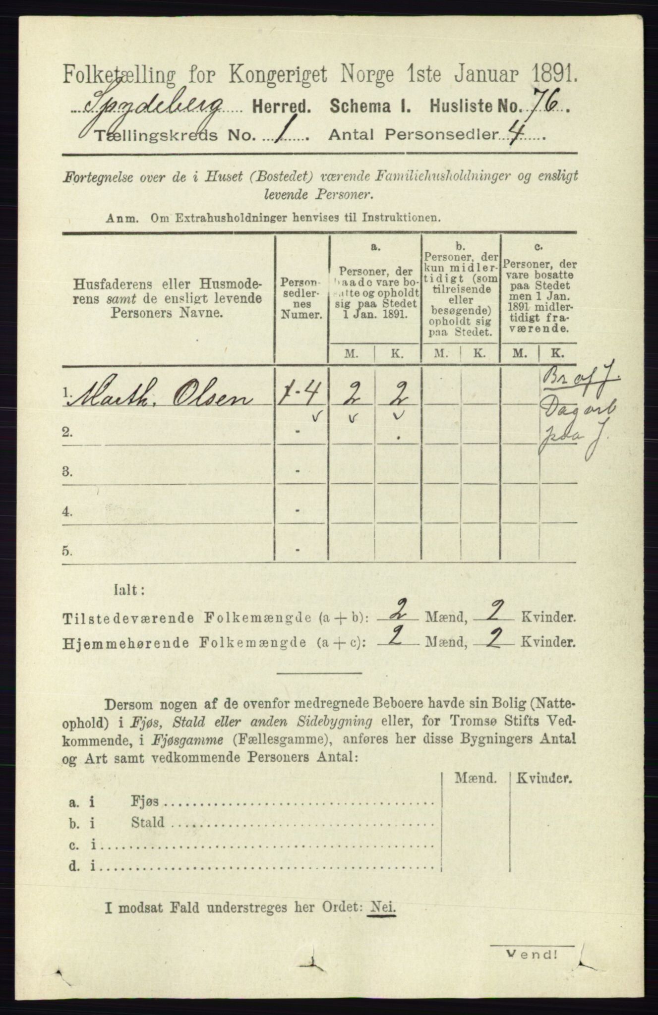 RA, 1891 census for 0123 Spydeberg, 1891, p. 111