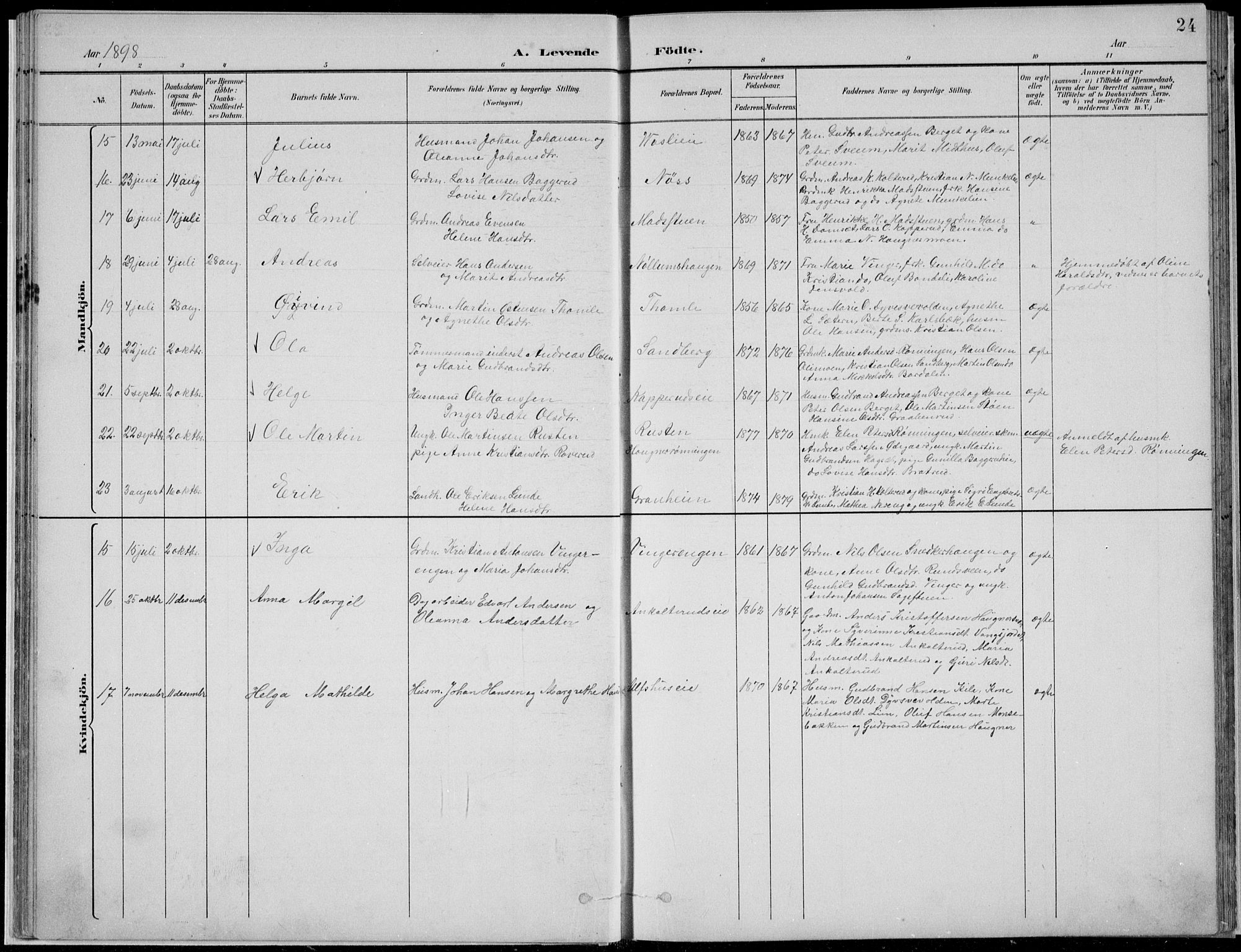 Nordre Land prestekontor, AV/SAH-PREST-124/H/Ha/Hab/L0013: Parish register (copy) no. 13, 1891-1904, p. 24