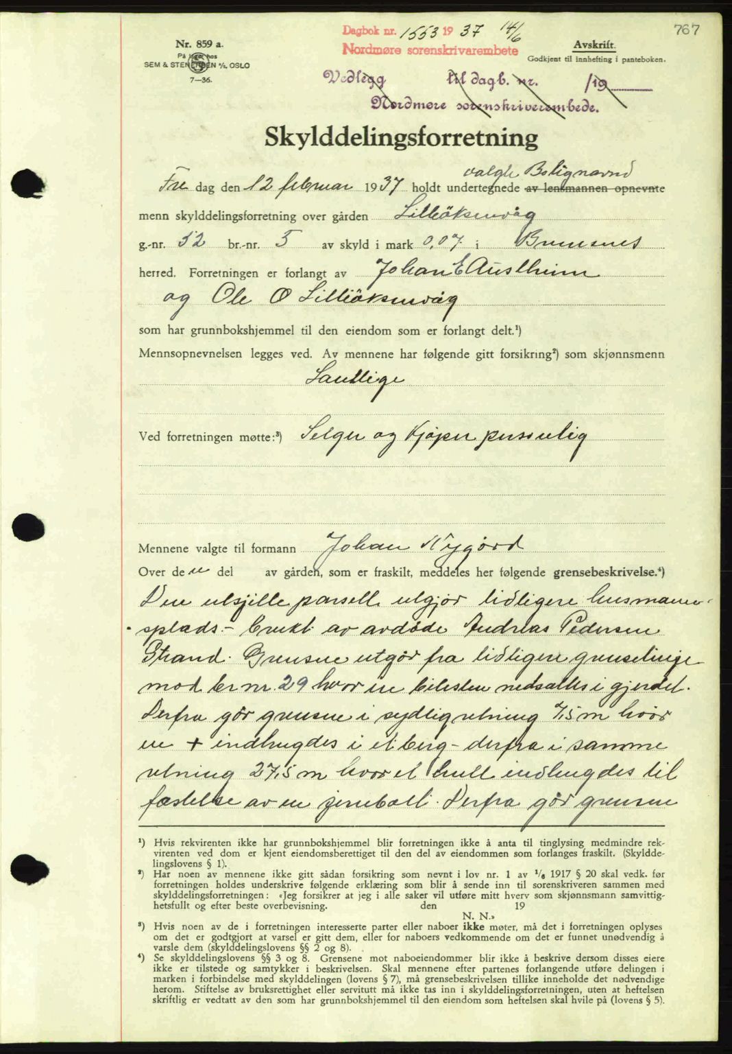 Nordmøre sorenskriveri, AV/SAT-A-4132/1/2/2Ca: Mortgage book no. A81, 1937-1937, Diary no: : 1553/1937