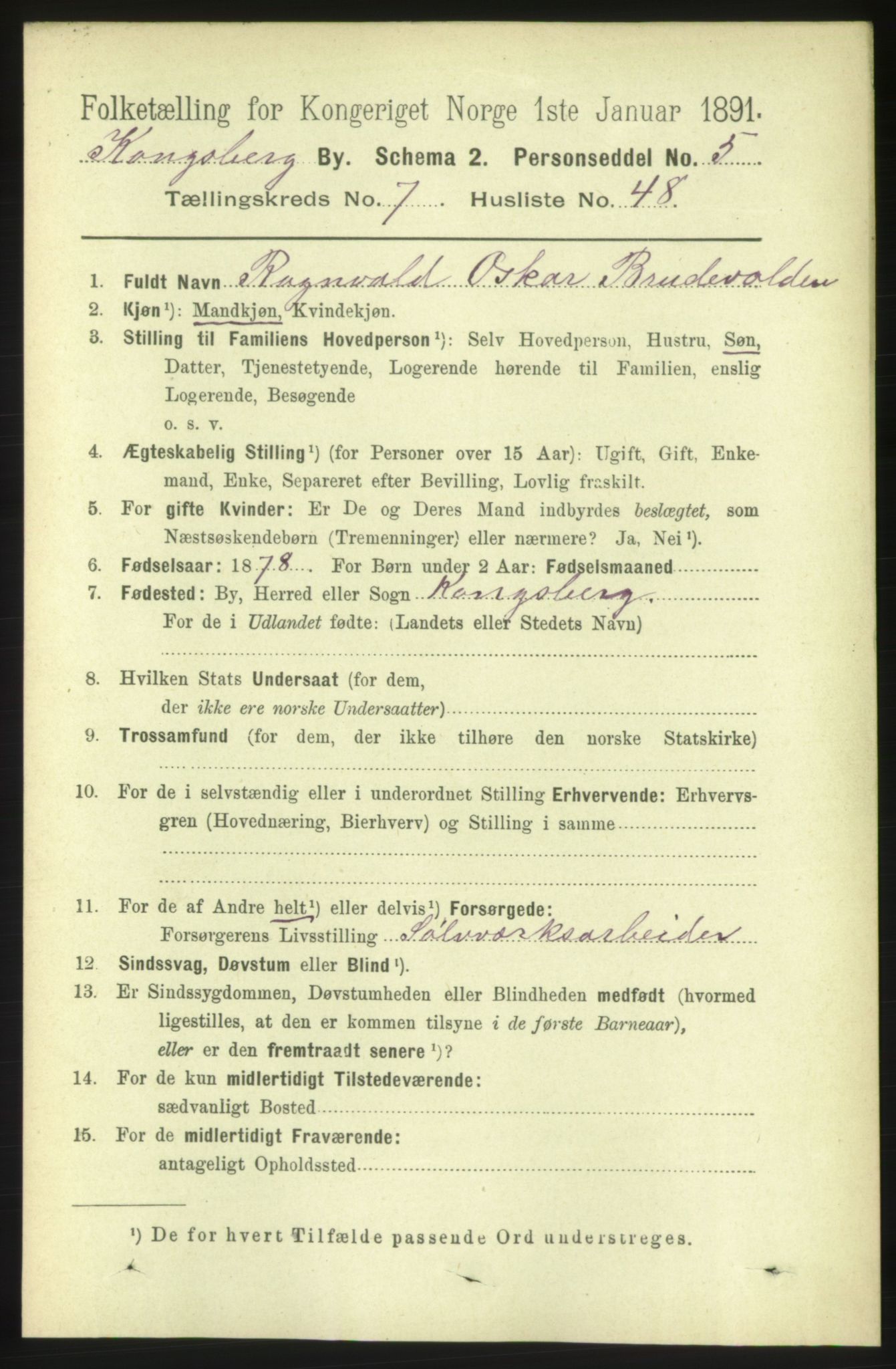 RA, 1891 census for 0604 Kongsberg, 1891, p. 5477