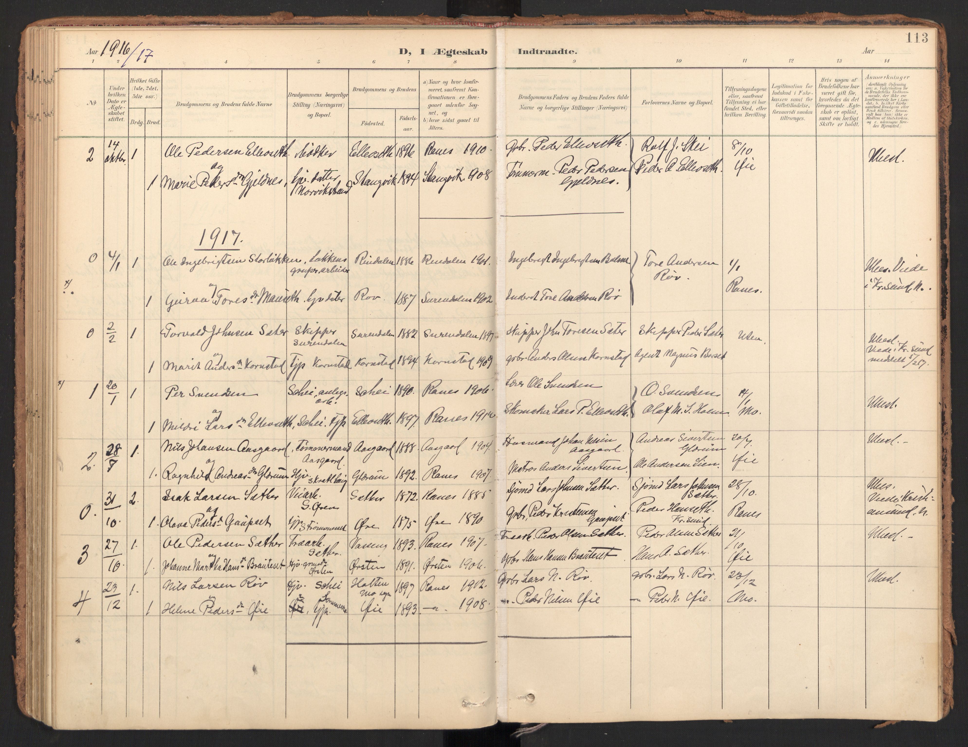 Ministerialprotokoller, klokkerbøker og fødselsregistre - Møre og Romsdal, SAT/A-1454/596/L1057: Parish register (official) no. 596A02, 1900-1917, p. 113