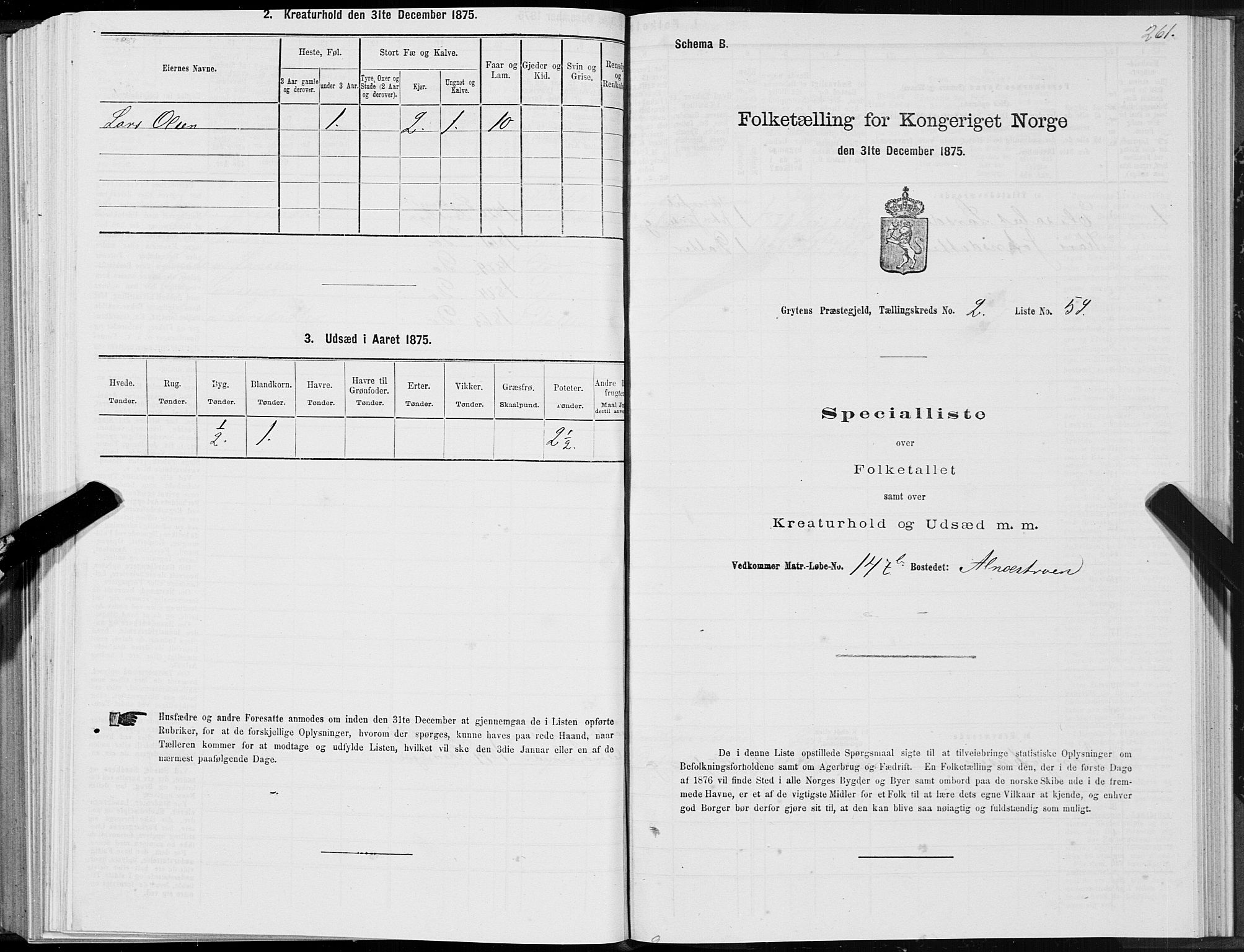 SAT, 1875 census for 1539P Grytten, 1875, p. 1261