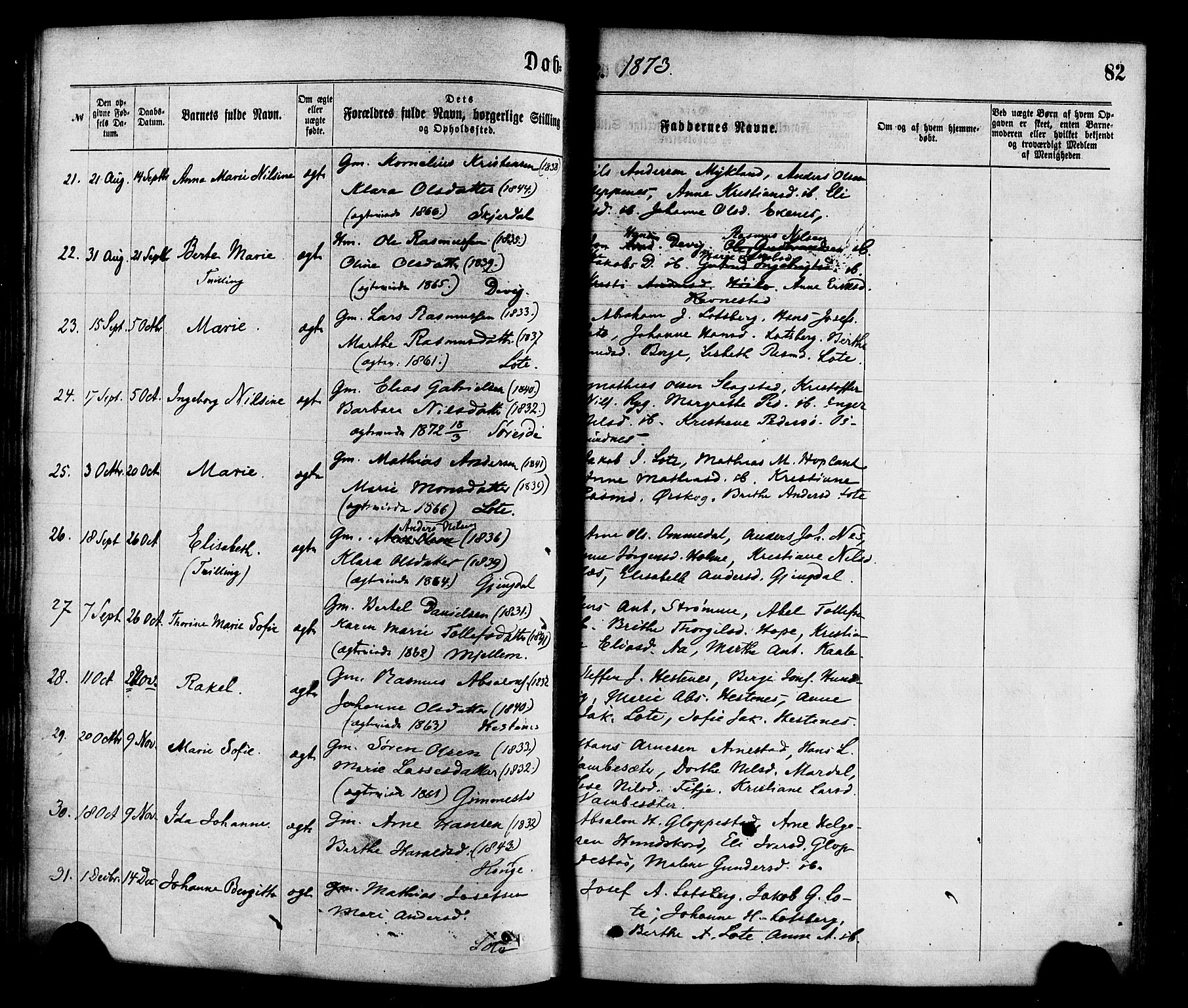 Gloppen sokneprestembete, AV/SAB-A-80101/H/Haa/Haaa/L0010: Parish register (official) no. A 10, 1871-1884, p. 82