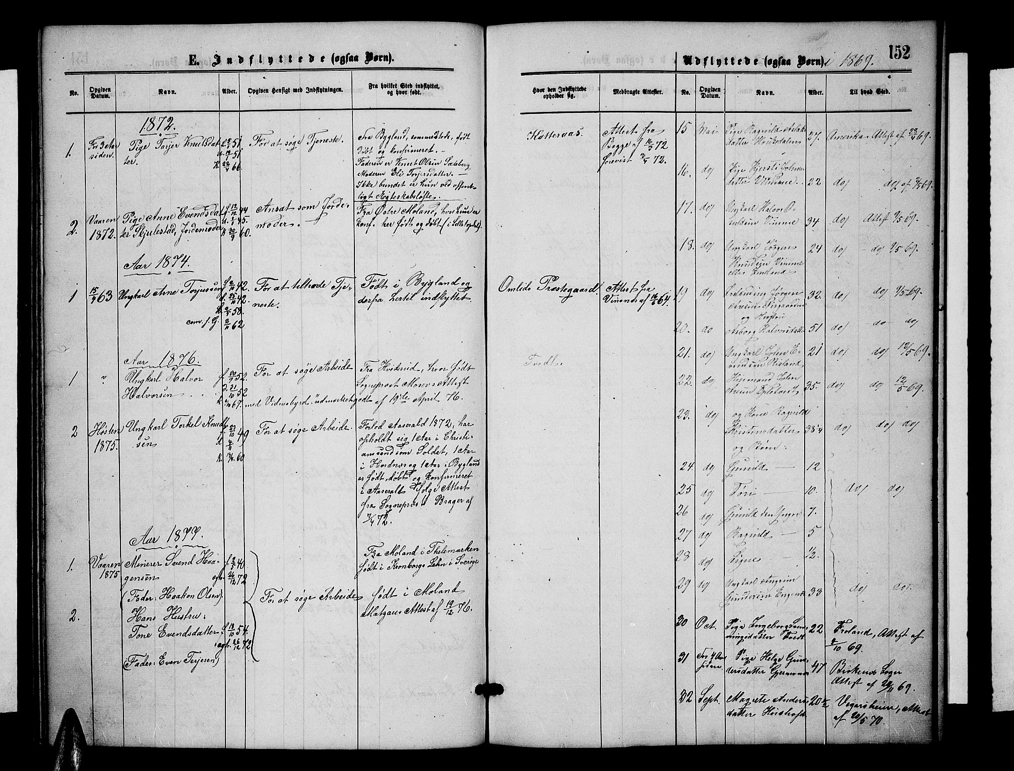 Åmli sokneprestkontor, SAK/1111-0050/F/Fb/Fbc/L0003: Parish register (copy) no. B 3, 1868-1888, p. 152