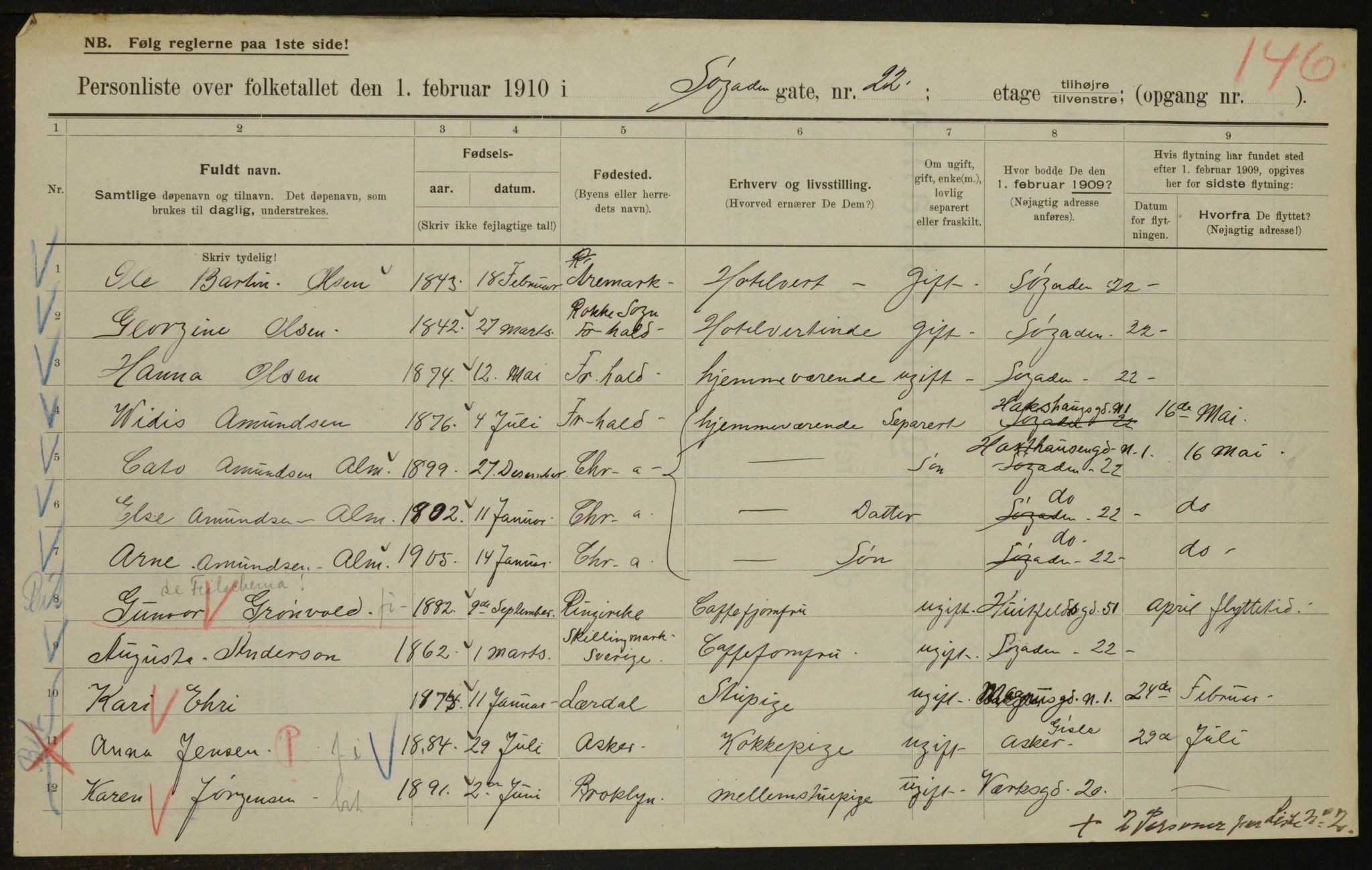 OBA, Municipal Census 1910 for Kristiania, 1910, p. 100952