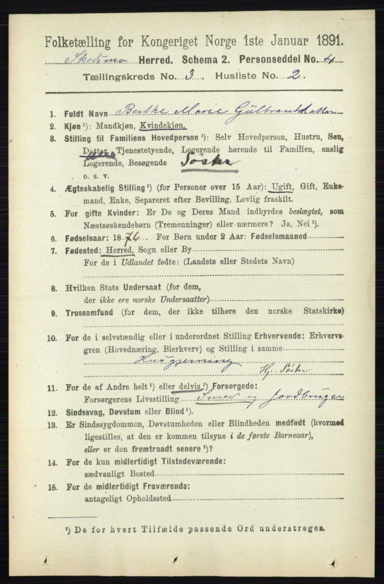 RA, 1891 census for 0231 Skedsmo, 1891, p. 1315
