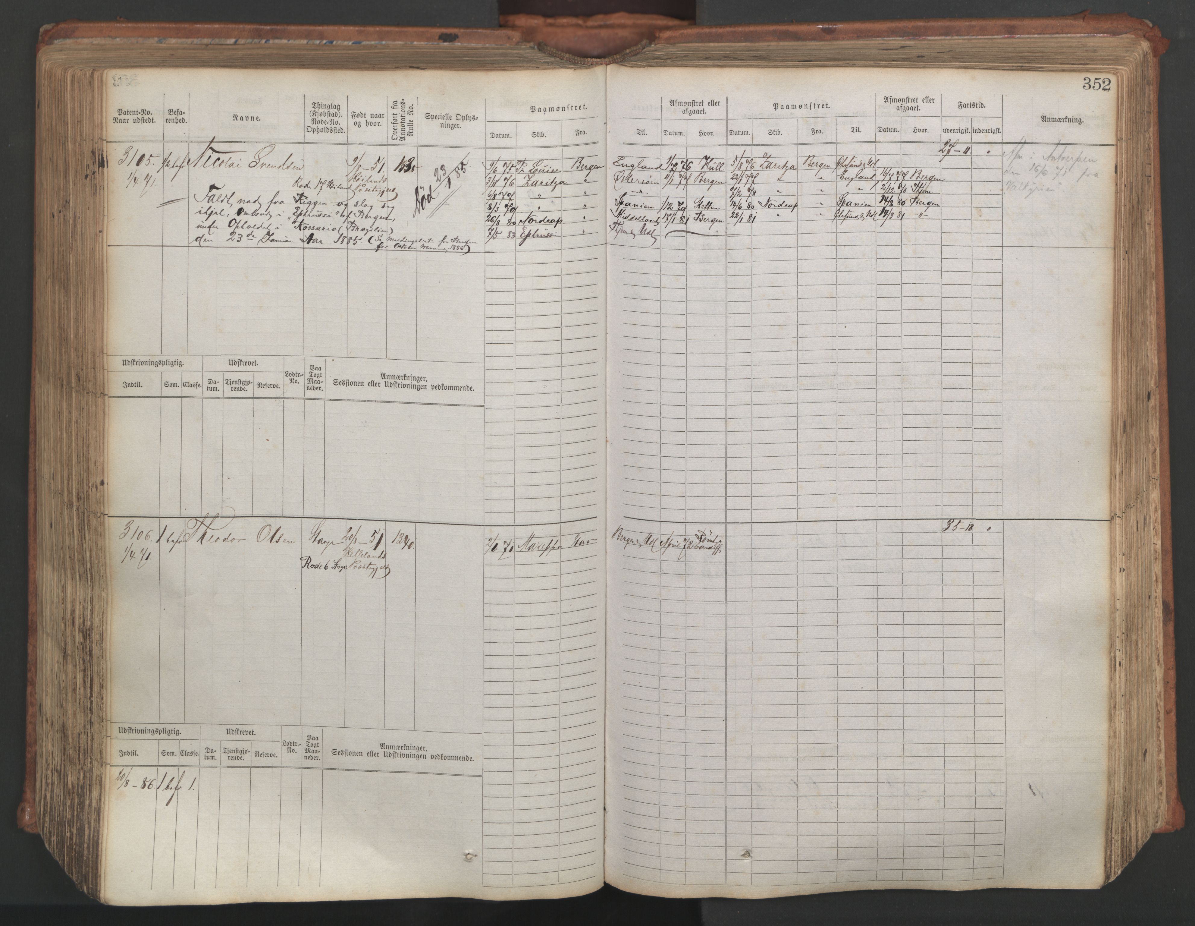 Stavanger sjømannskontor, AV/SAST-A-102006/F/Fb/Fbb/L0007: Sjøfartshovedrulle, patentnr. 2403-3604, 1869-1880, p. 395