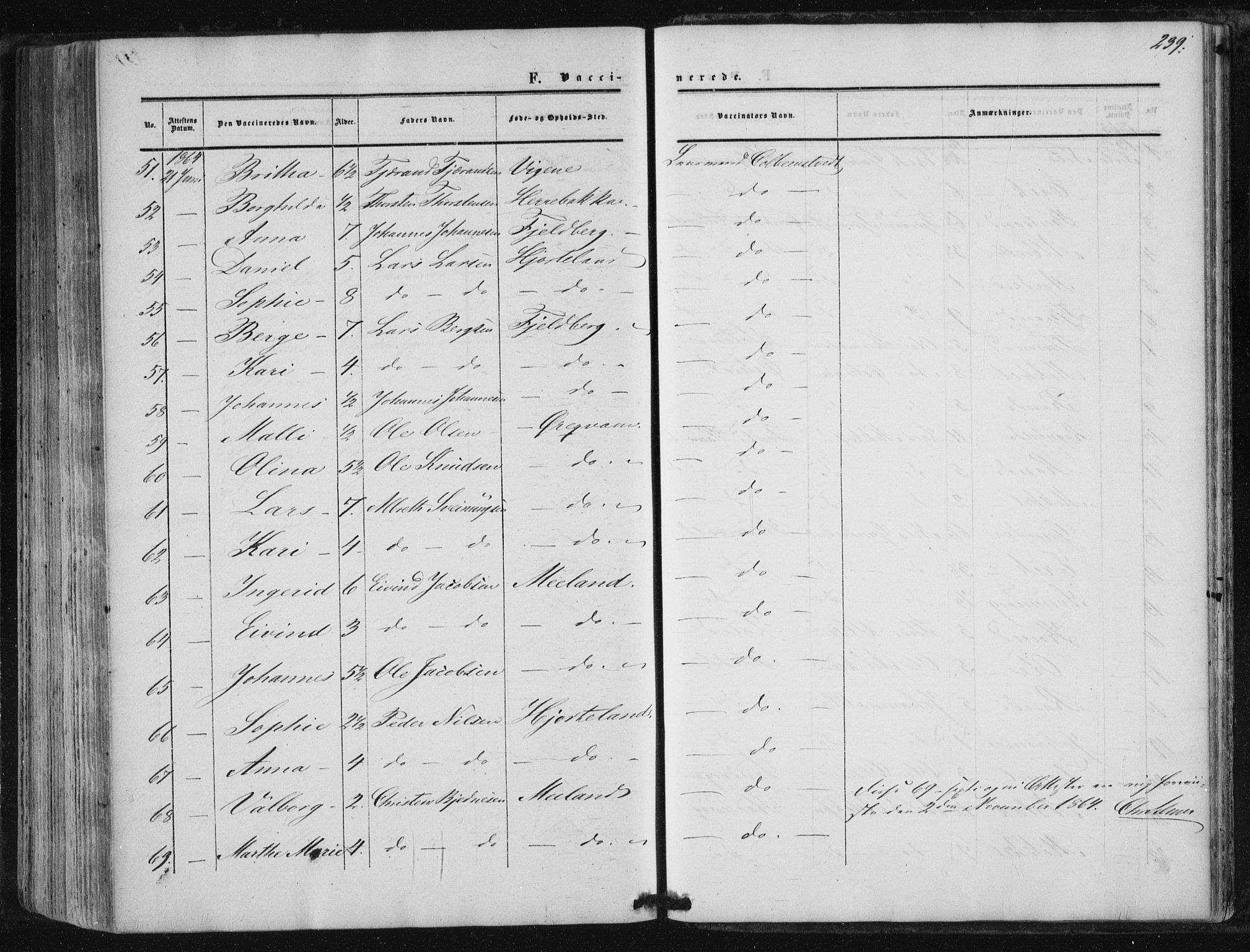 Suldal sokneprestkontor, AV/SAST-A-101845/01/IV/L0009: Parish register (official) no. A 9, 1854-1868, p. 239