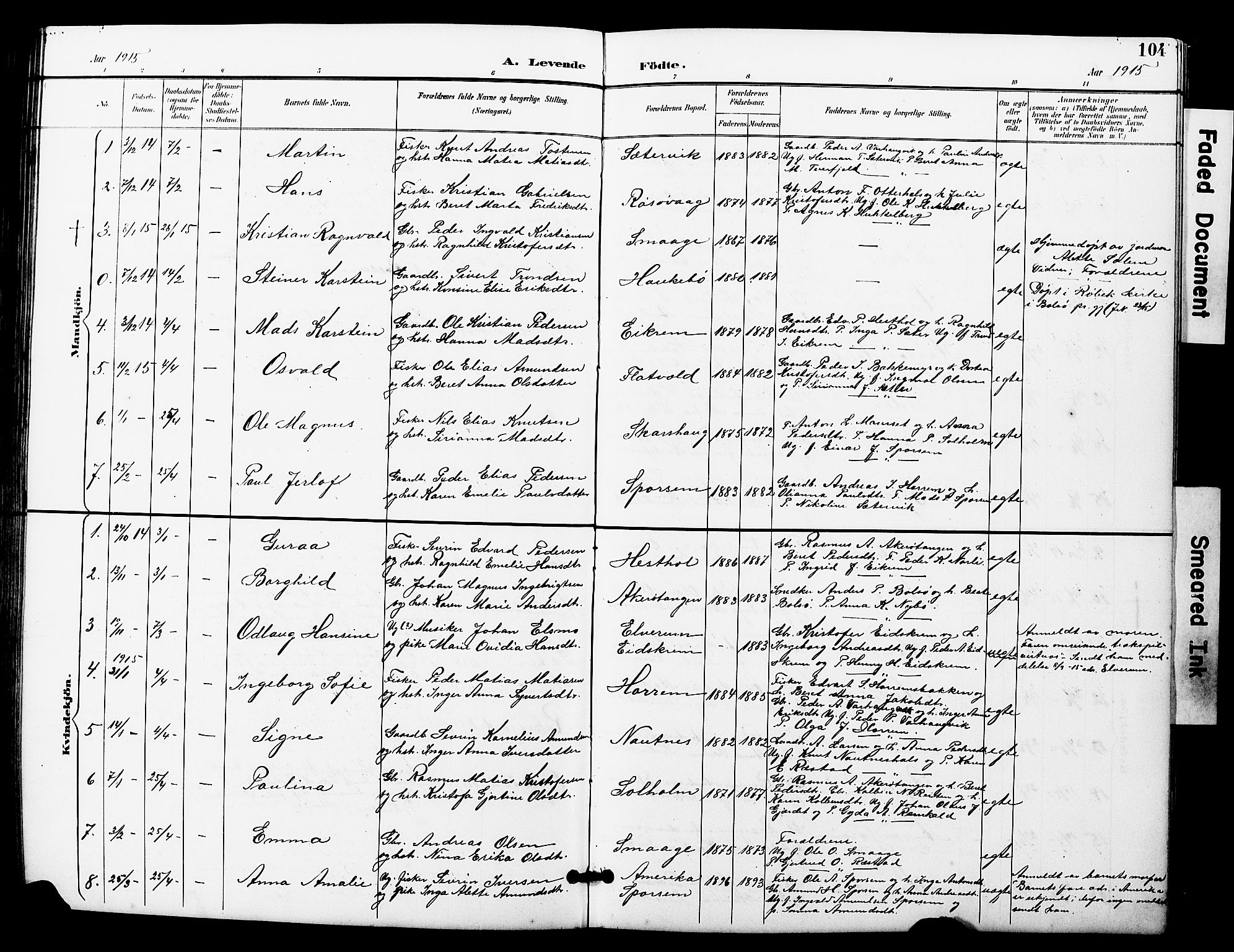 Ministerialprotokoller, klokkerbøker og fødselsregistre - Møre og Romsdal, SAT/A-1454/560/L0725: Parish register (copy) no. 560C02, 1895-1930, p. 104