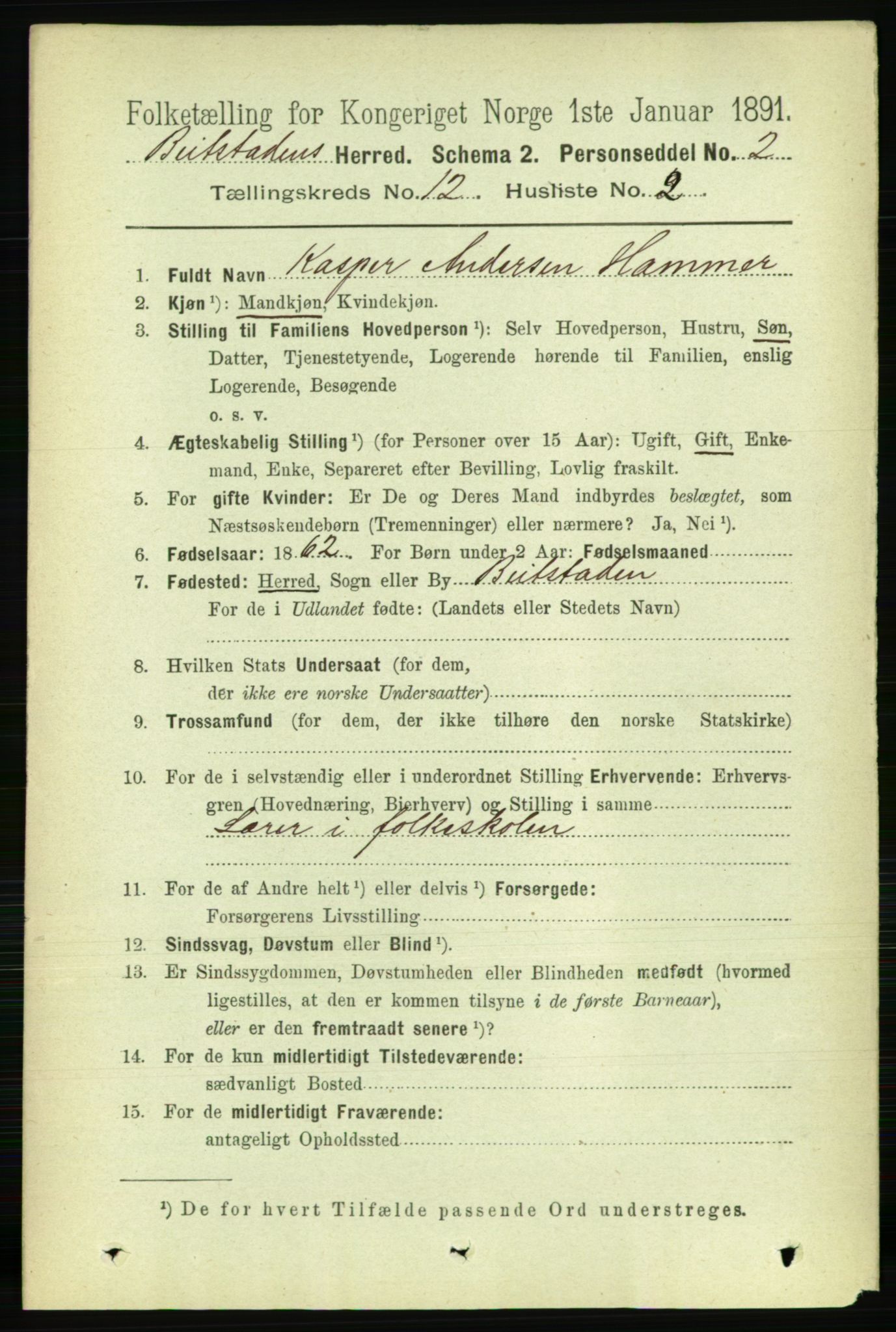 RA, 1891 census for 1727 Beitstad, 1891, p. 3376