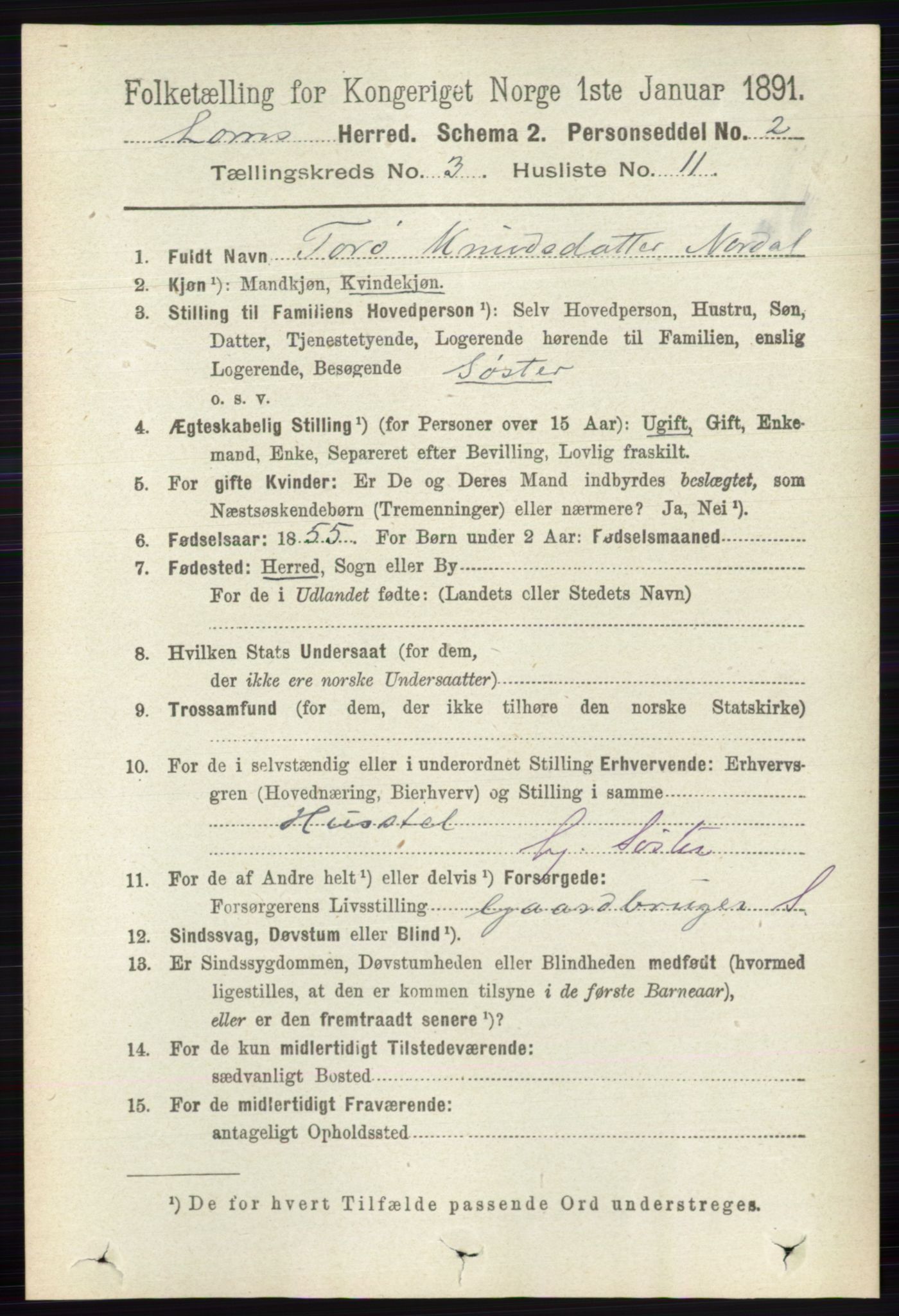 RA, 1891 census for 0514 Lom, 1891, p. 1315