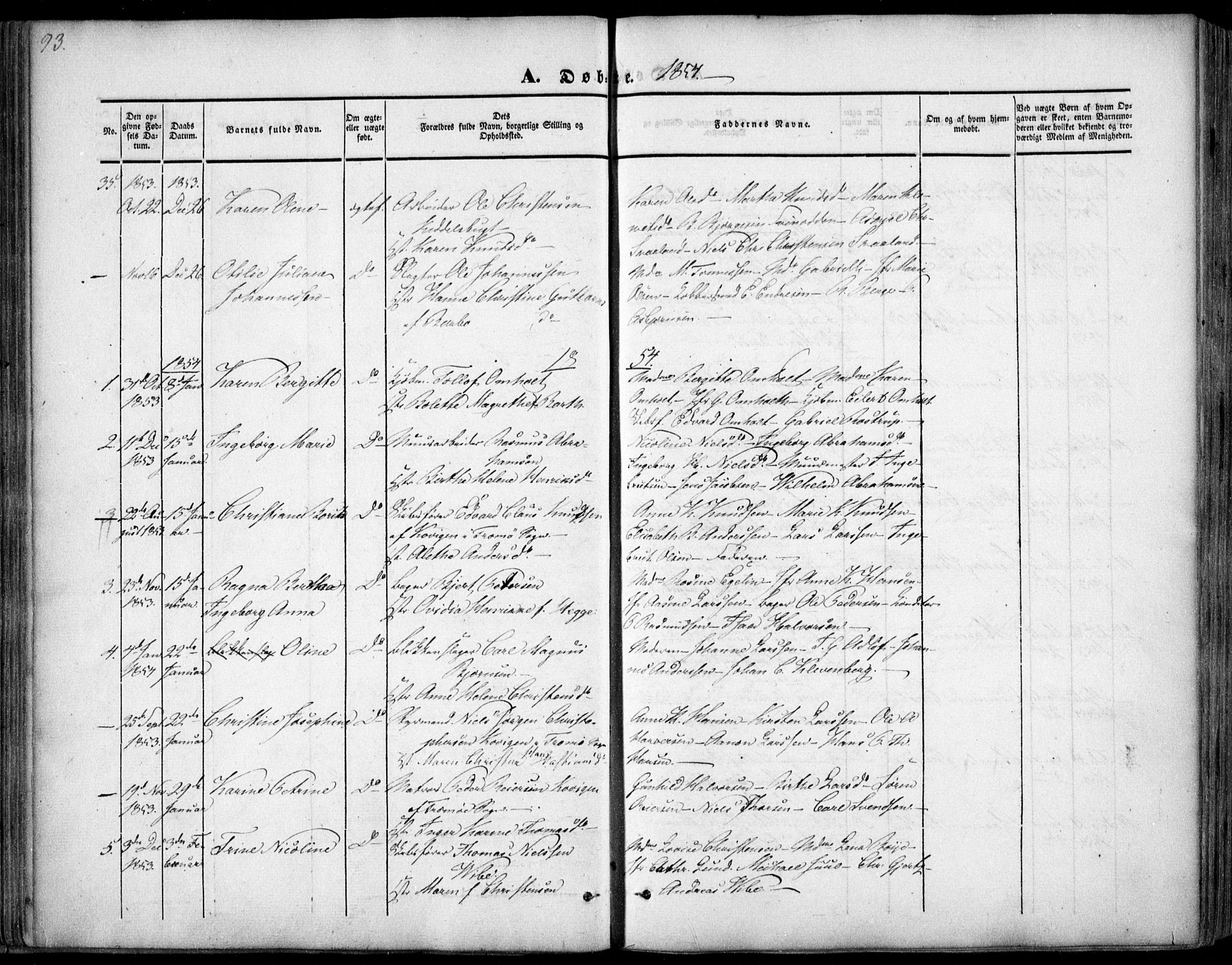 Arendal sokneprestkontor, Trefoldighet, SAK/1111-0040/F/Fa/L0005: Parish register (official) no. A 5, 1838-1854, p. 93