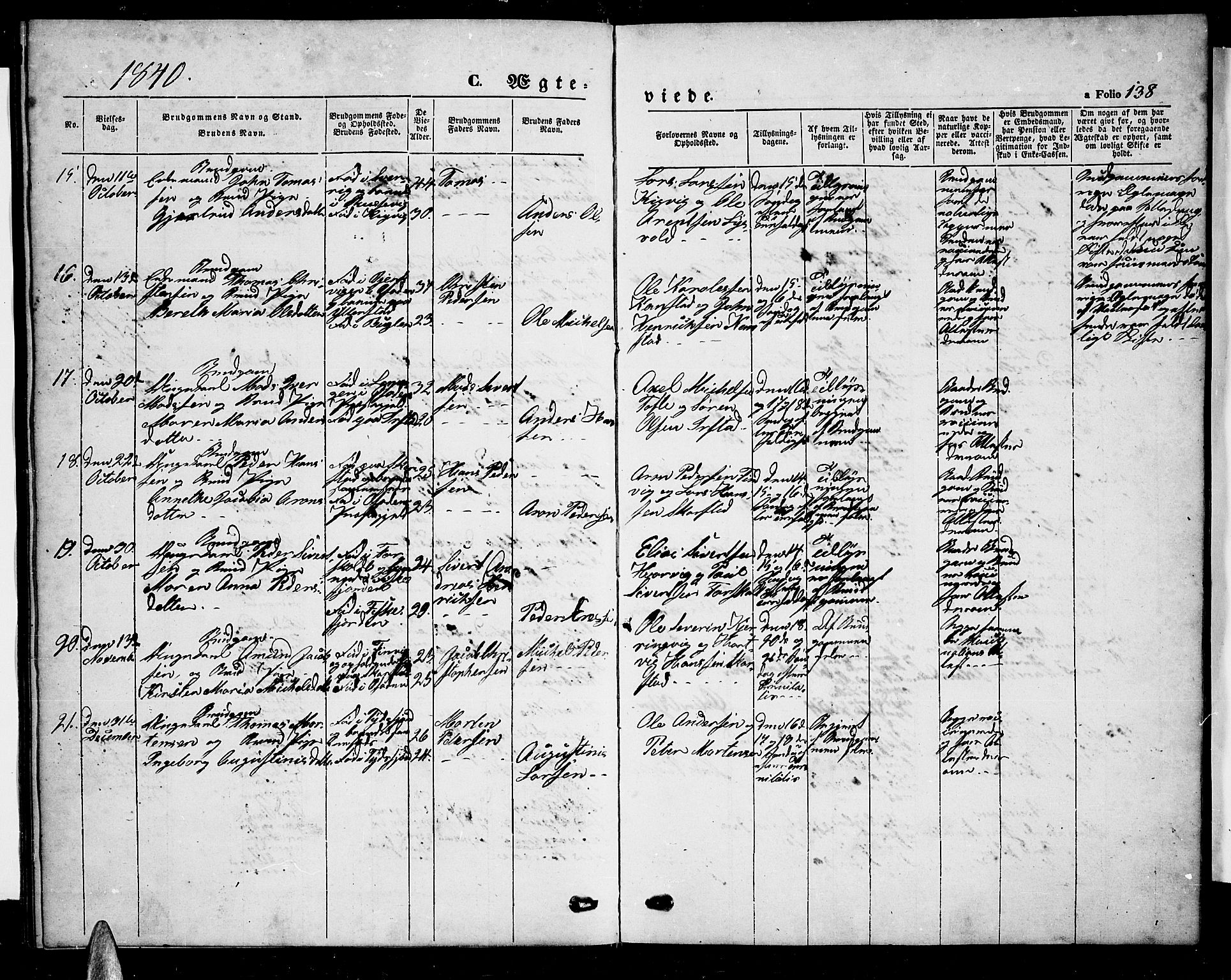 Ministerialprotokoller, klokkerbøker og fødselsregistre - Nordland, AV/SAT-A-1459/872/L1045: Parish register (copy) no. 872C01, 1840-1851, p. 138