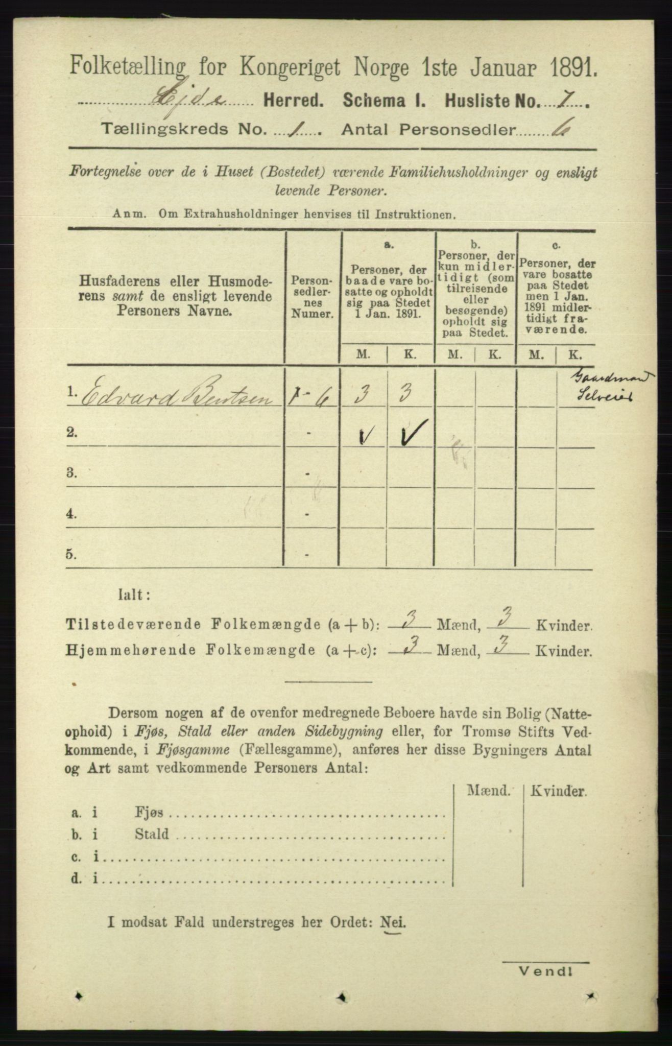 RA, 1891 census for 0925 Eide, 1891, p. 20