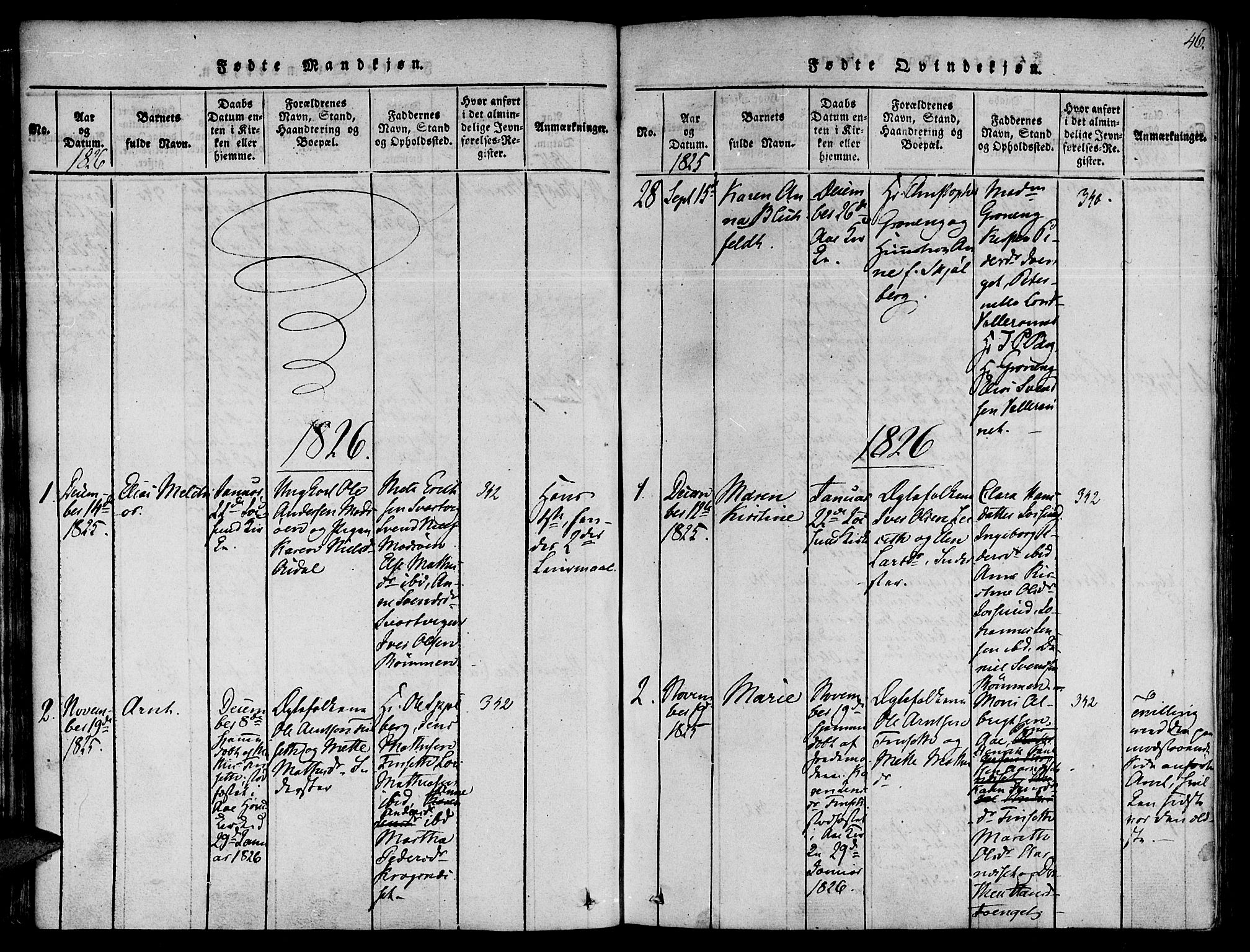 Ministerialprotokoller, klokkerbøker og fødselsregistre - Sør-Trøndelag, SAT/A-1456/655/L0675: Parish register (official) no. 655A04, 1818-1830, p. 46