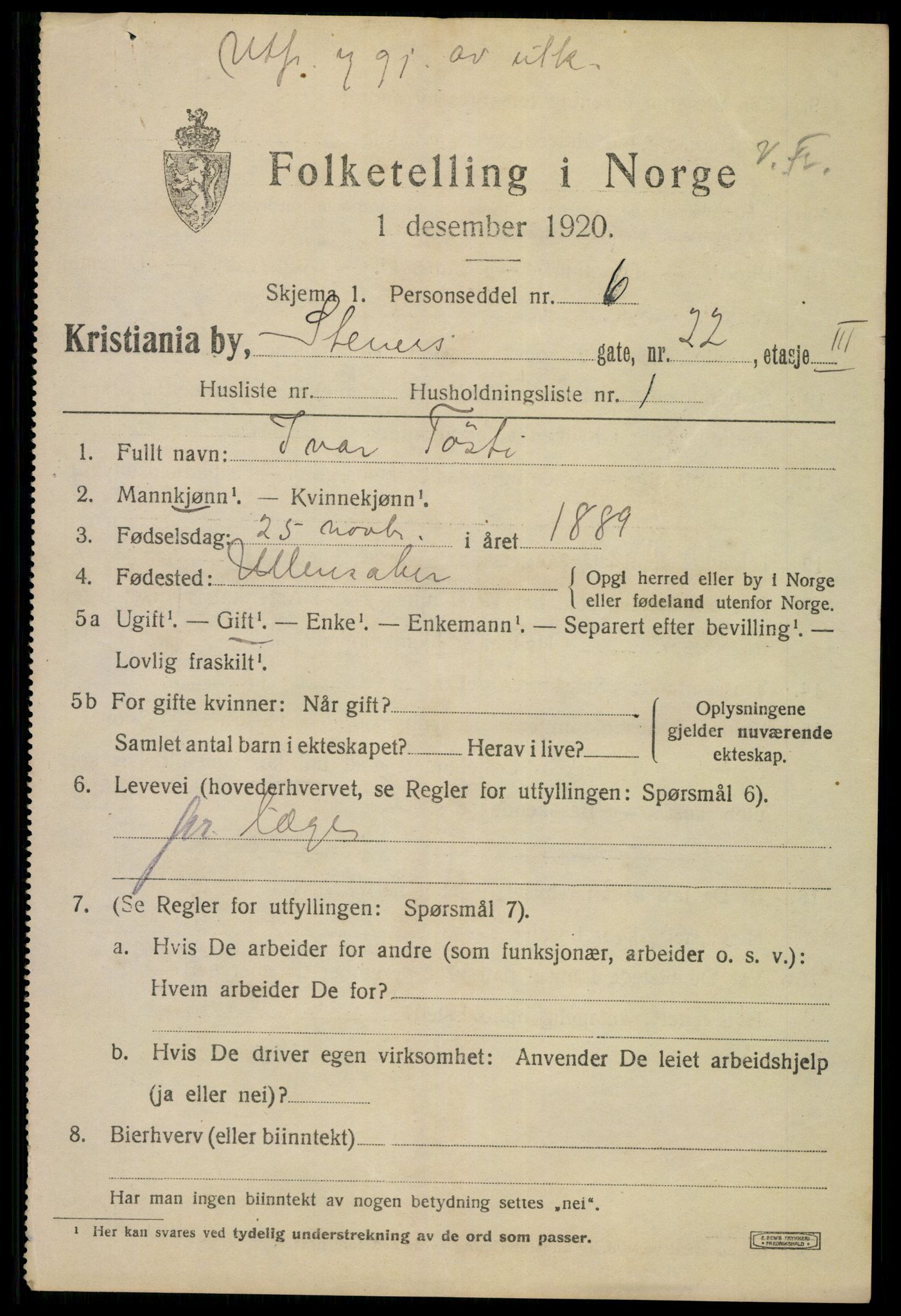 SAO, 1920 census for Kristiania, 1920, p. 539909