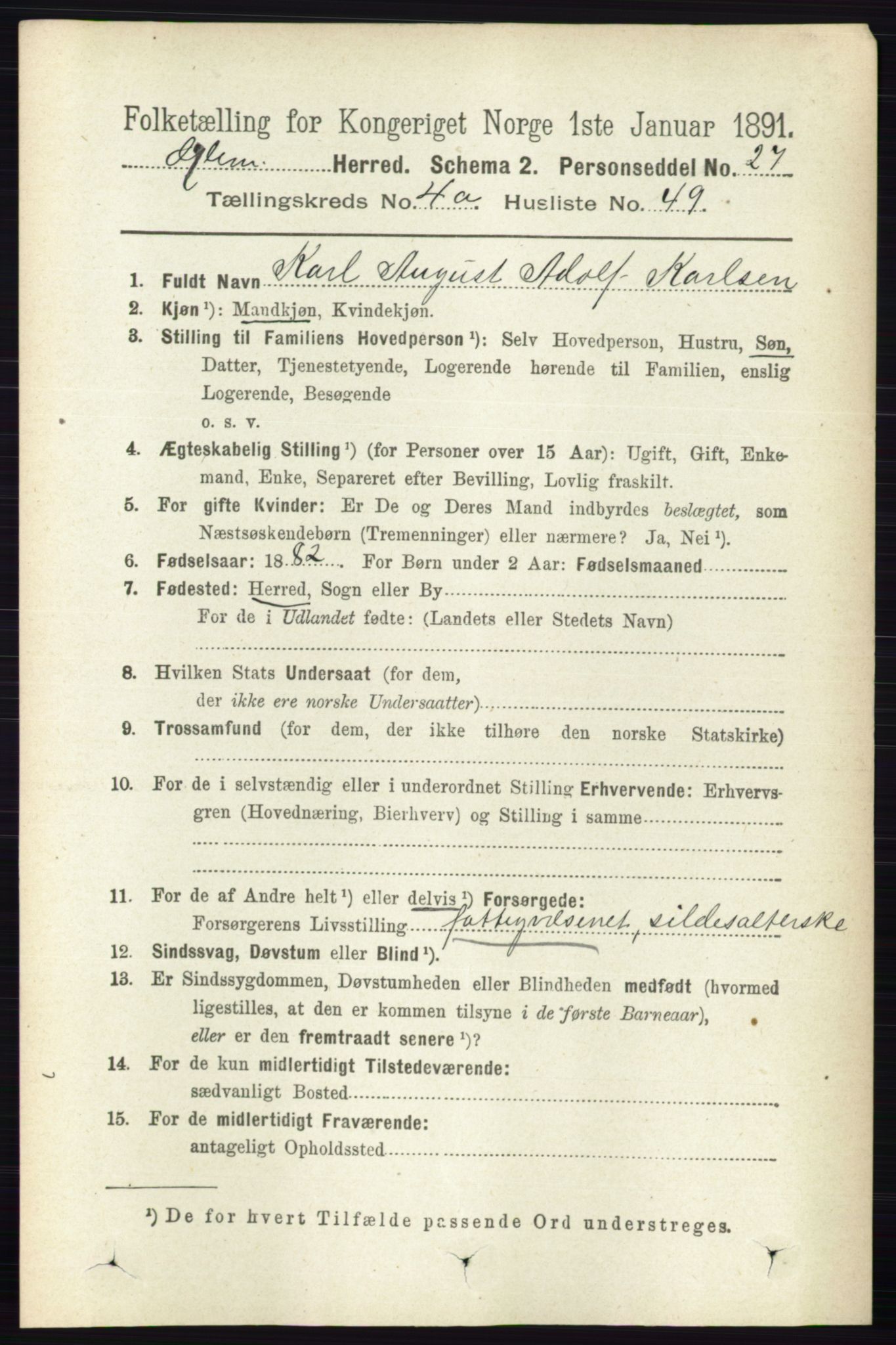 RA, 1891 census for 0132 Glemmen, 1891, p. 3952