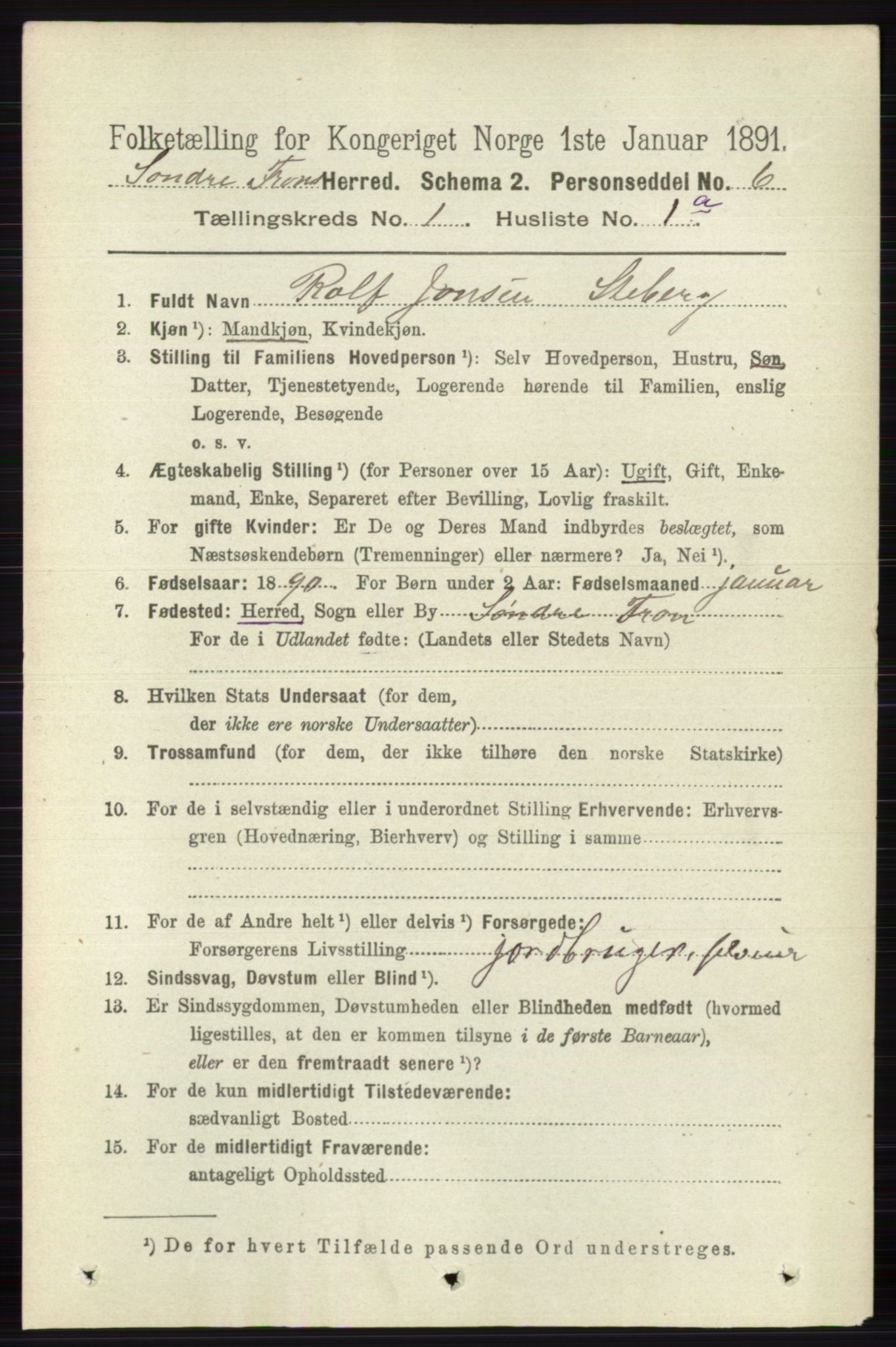 RA, 1891 census for 0519 Sør-Fron, 1891, p. 101