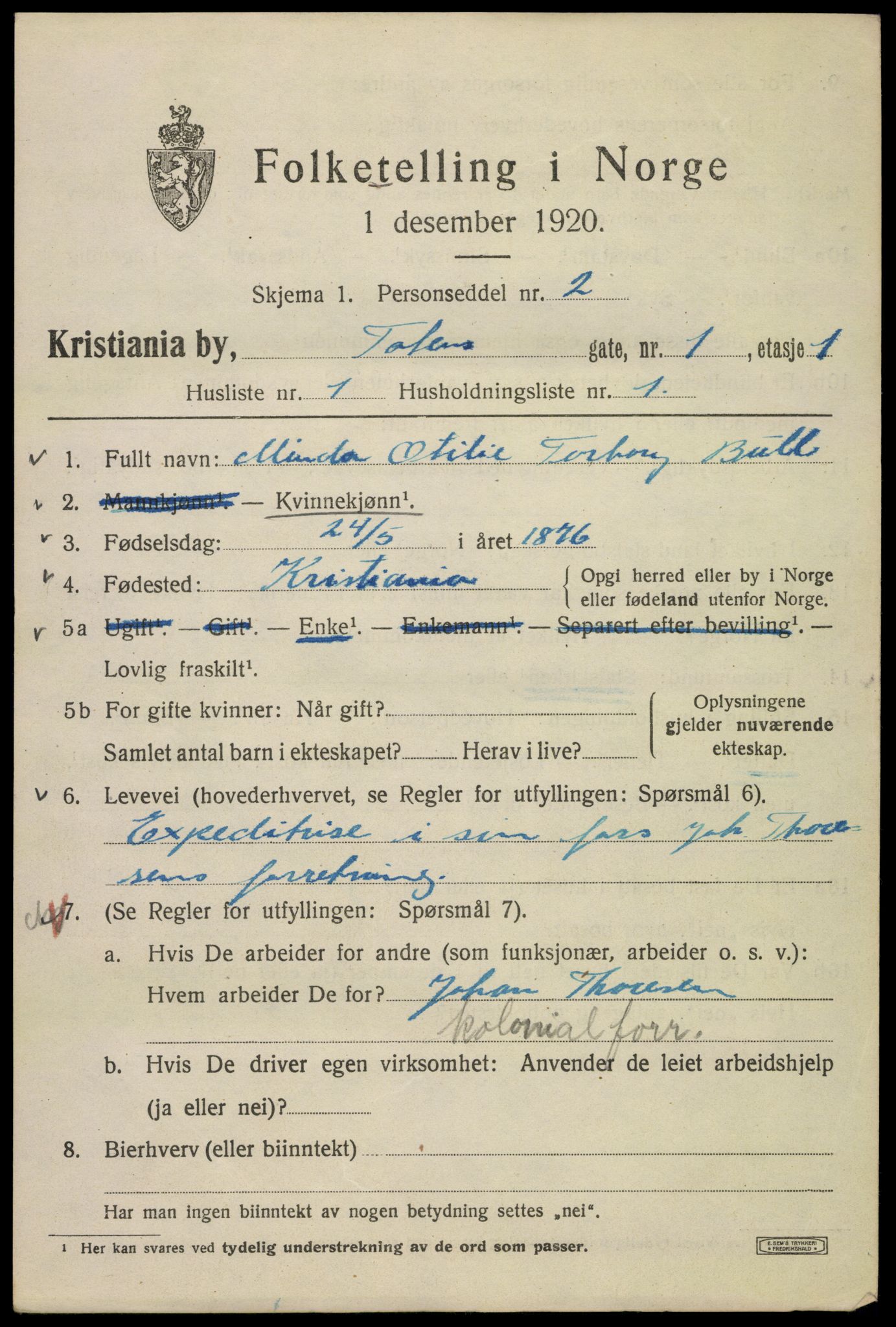 SAO, 1920 census for Kristiania, 1920, p. 596019