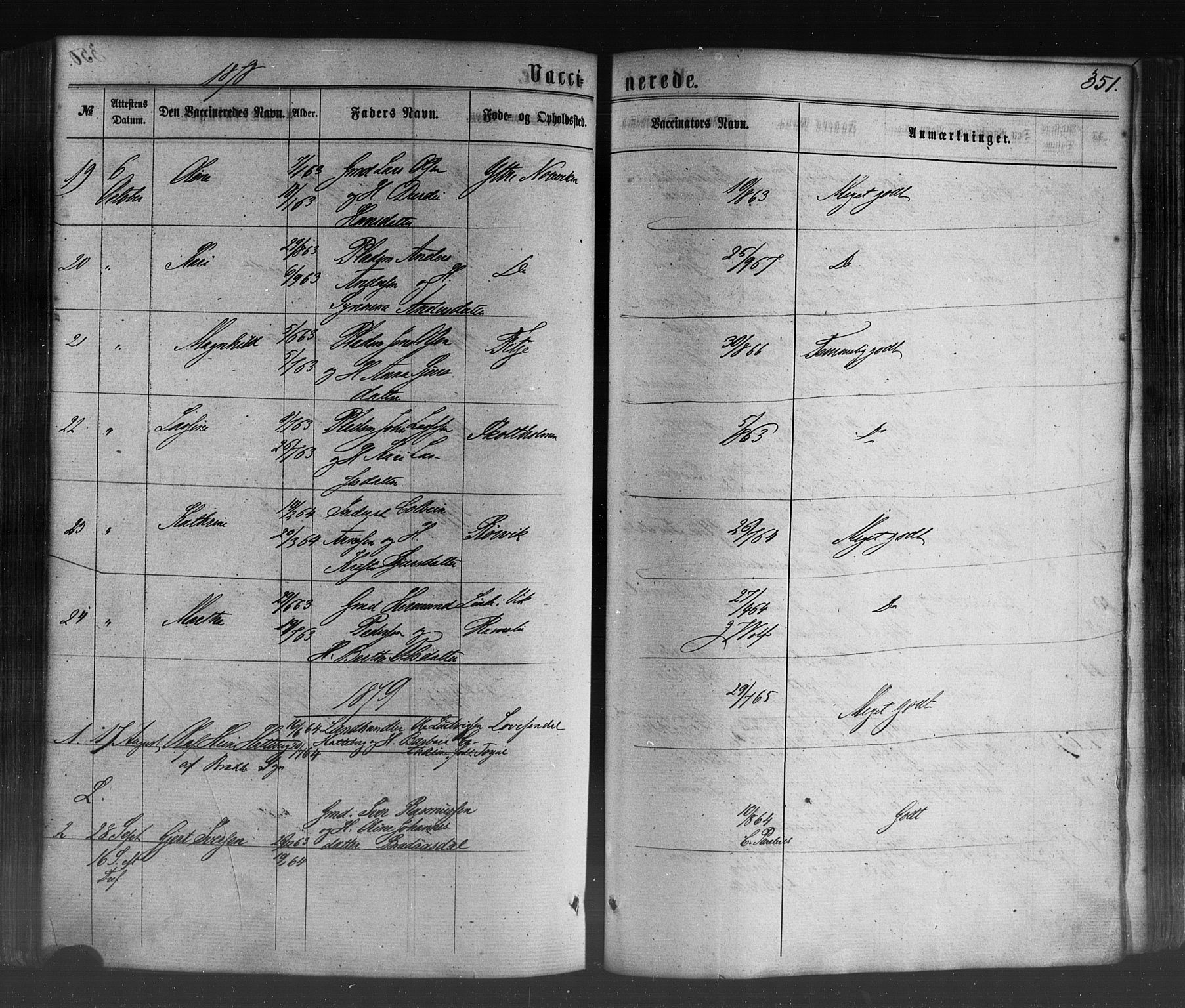 Lavik sokneprestembete, SAB/A-80901: Parish register (official) no. A 4, 1864-1881, p. 351