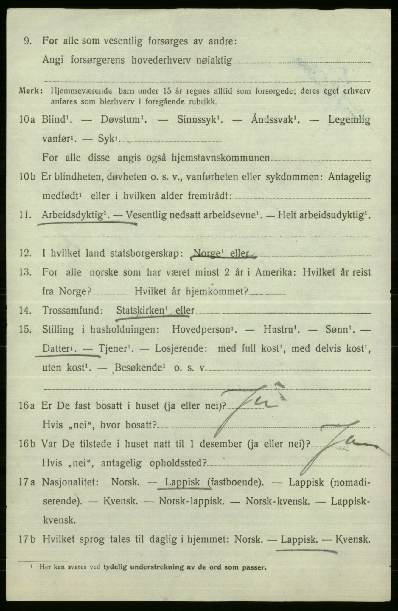 SATØ, 1920 census for Kistrand, 1920, p. 845