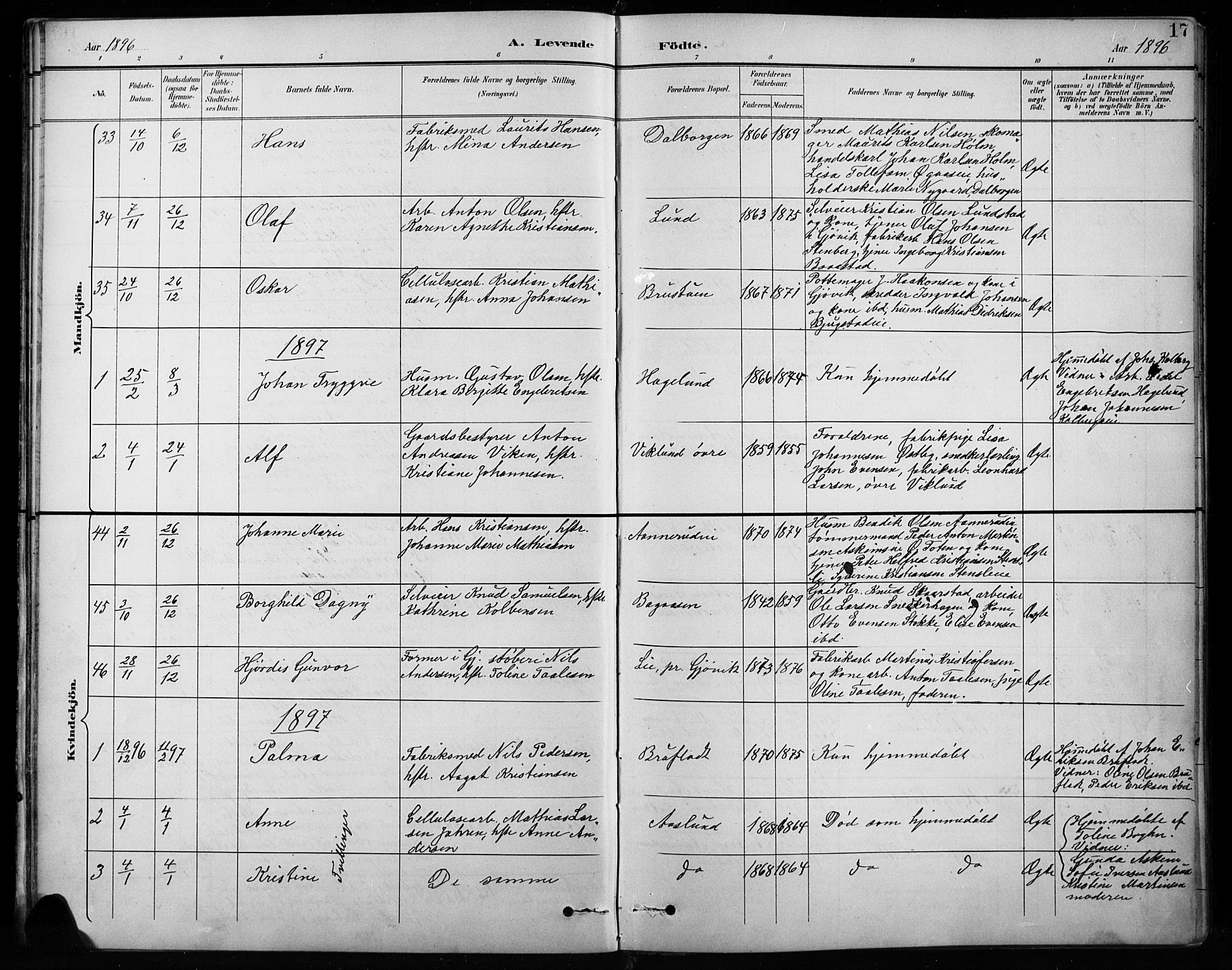 Vardal prestekontor, SAH/PREST-100/H/Ha/Hab/L0010: Parish register (copy) no. 10, 1895-1903, p. 17