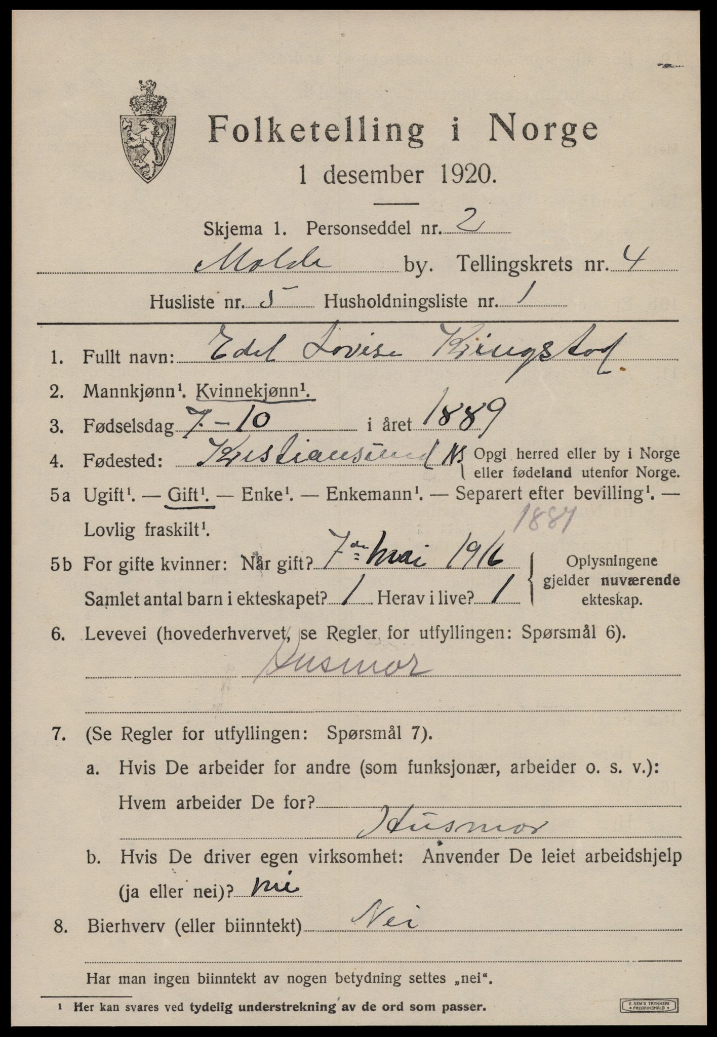 SAT, 1920 census for Molde, 1920, p. 5147