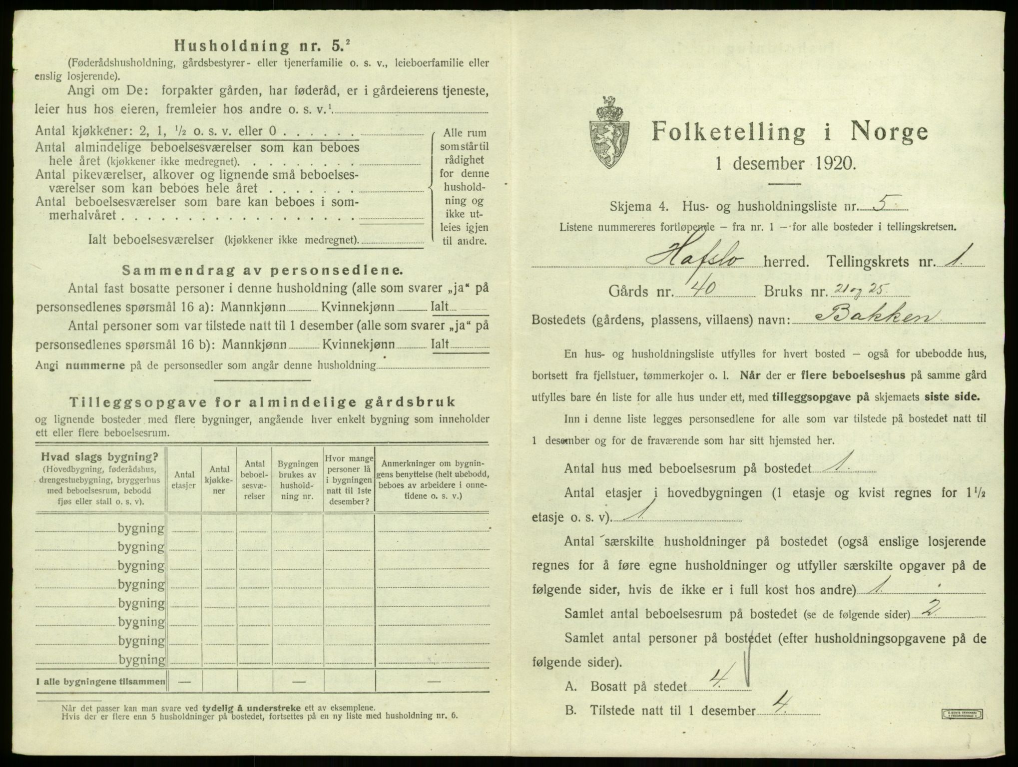 SAB, 1920 census for Hafslo, 1920, p. 44