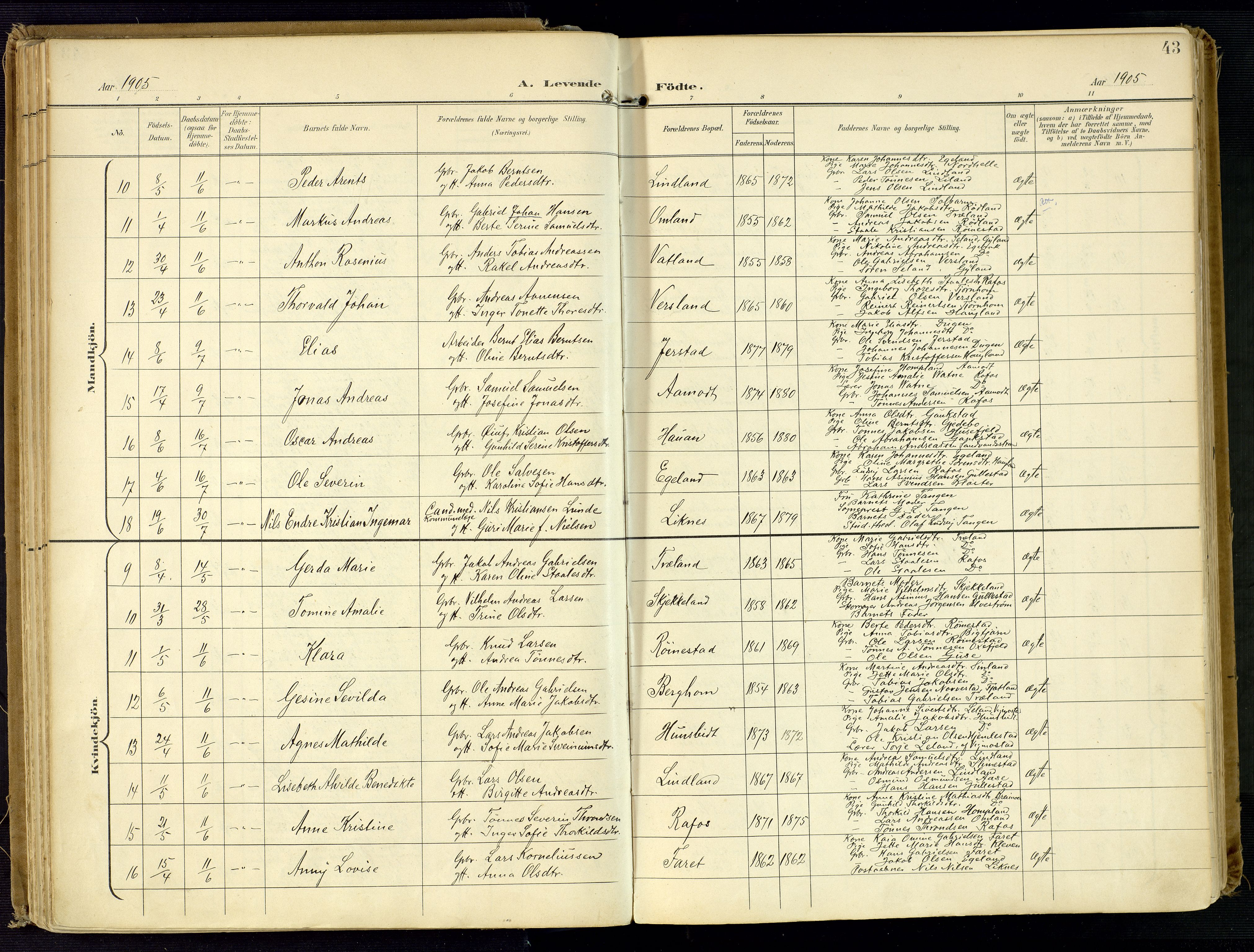 Kvinesdal sokneprestkontor, AV/SAK-1111-0026/F/Fa/Fab/L0009: Parish register (official) no. A 9, 1898-1915, p. 43