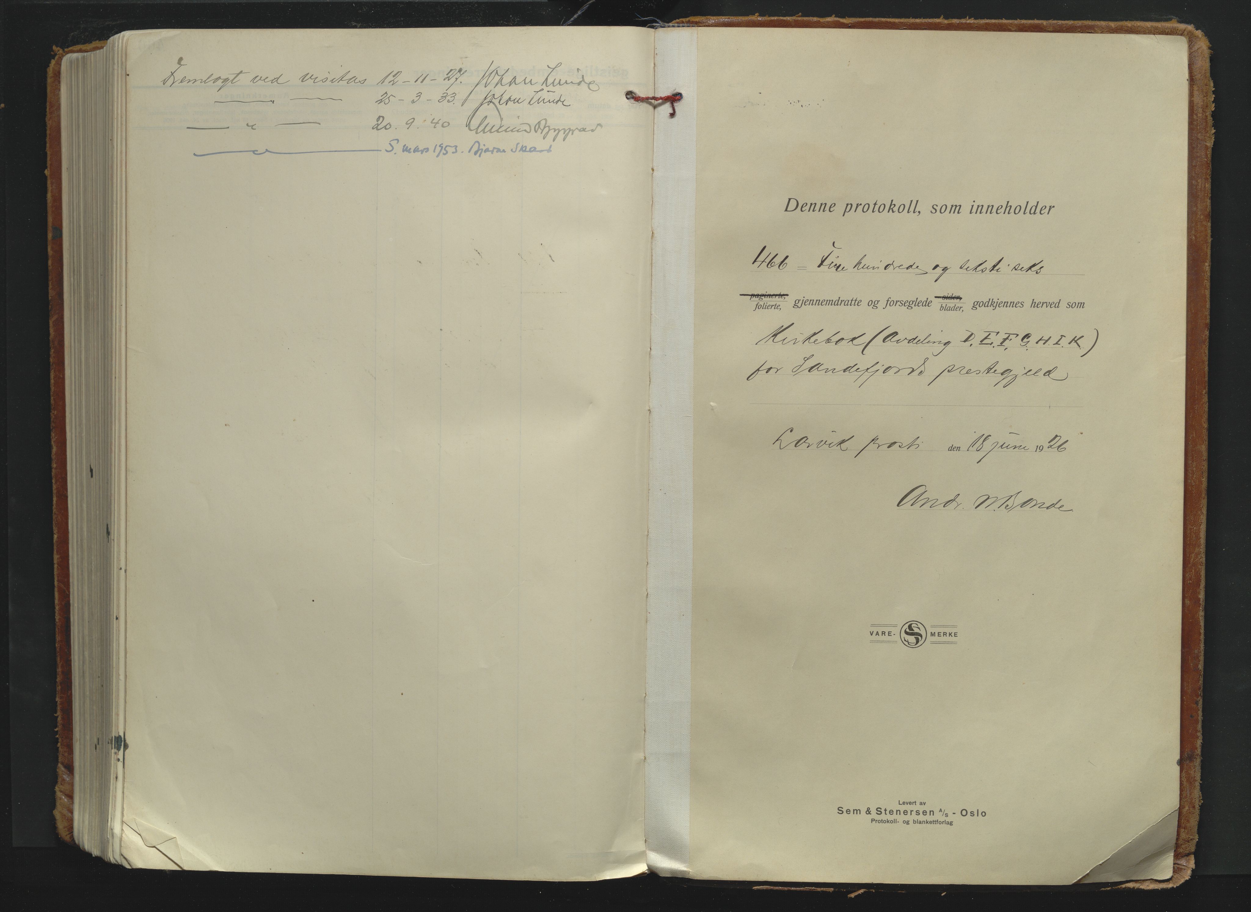 Sandefjord kirkebøker, SAKO/A-315/F/Fa/L0009: Parish register (official) no. 9, 1926-1945