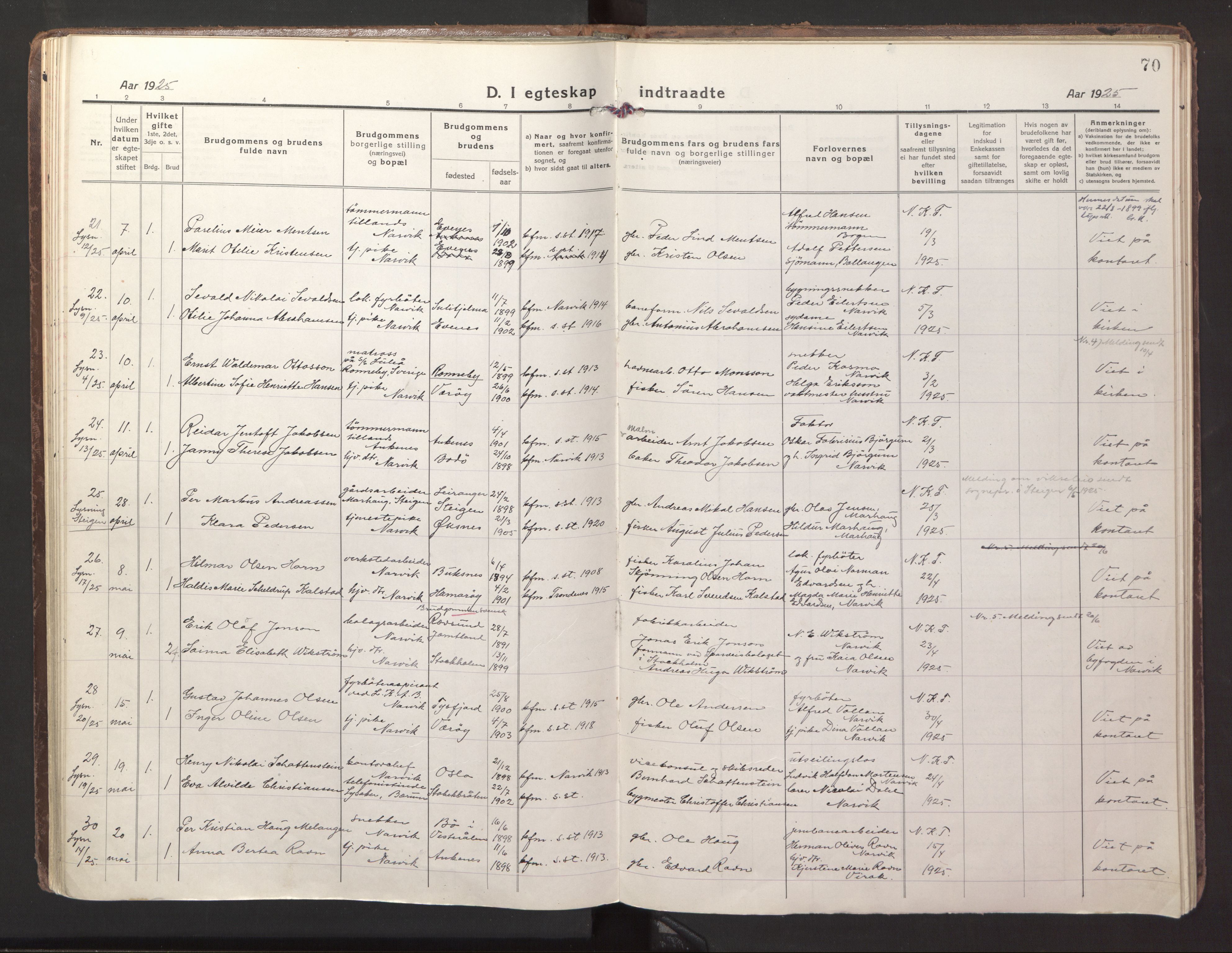 Ministerialprotokoller, klokkerbøker og fødselsregistre - Nordland, AV/SAT-A-1459/871/L1002: Parish register (official) no. 871A18, 1917-1926, p. 70