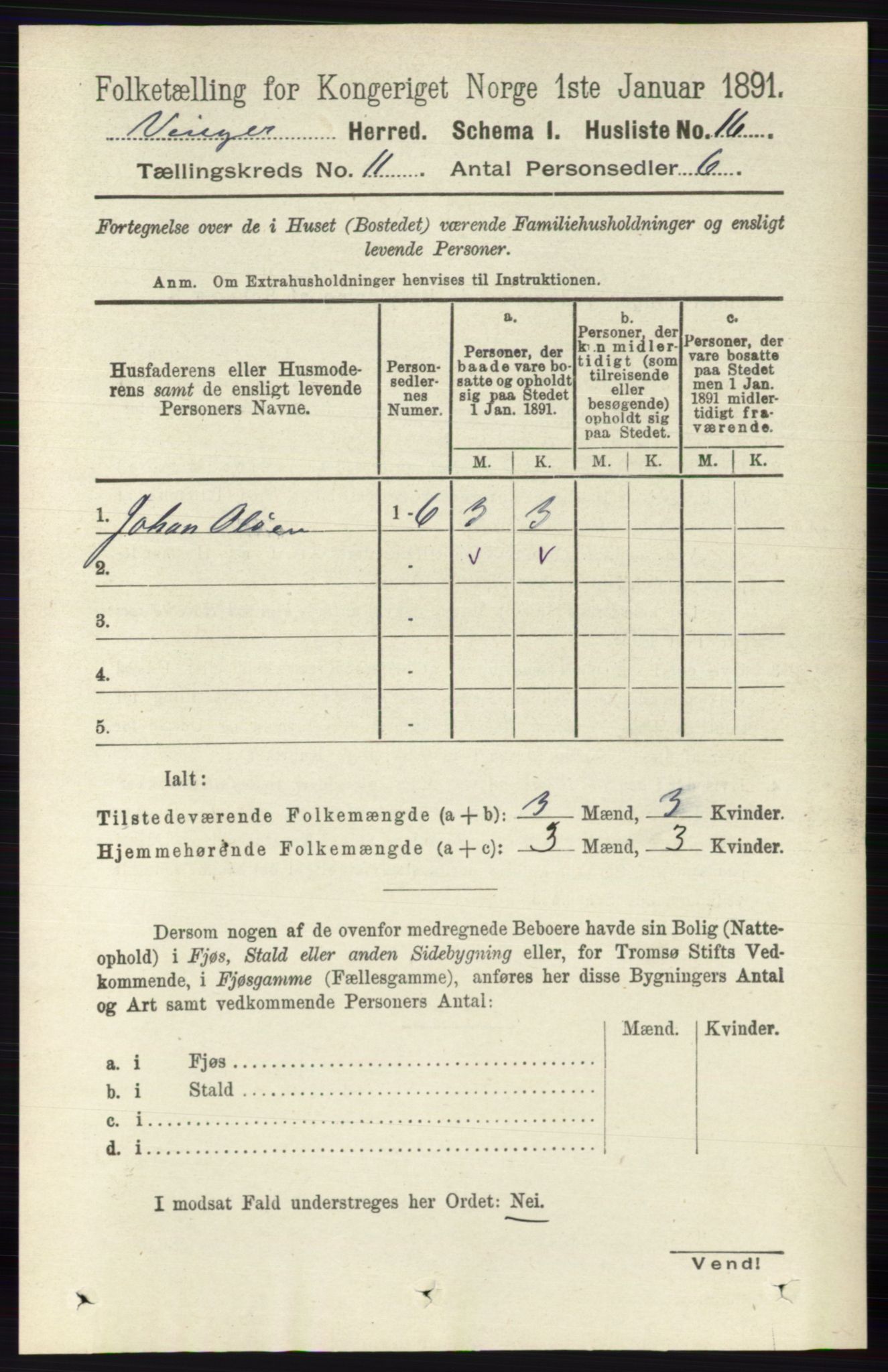 RA, 1891 census for 0421 Vinger, 1891, p. 5297