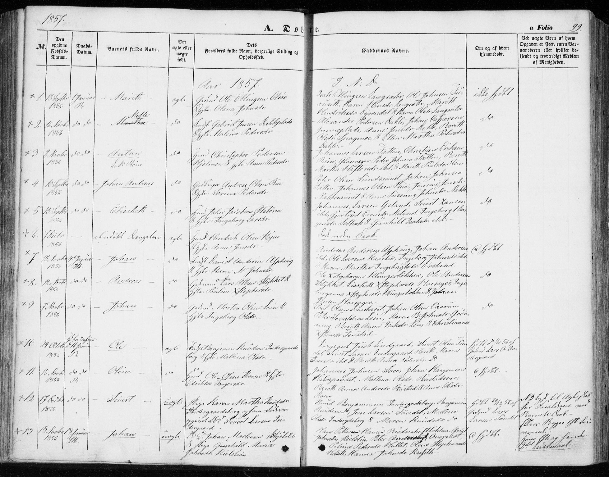 Ministerialprotokoller, klokkerbøker og fødselsregistre - Sør-Trøndelag, SAT/A-1456/646/L0611: Parish register (official) no. 646A09, 1848-1857, p. 99