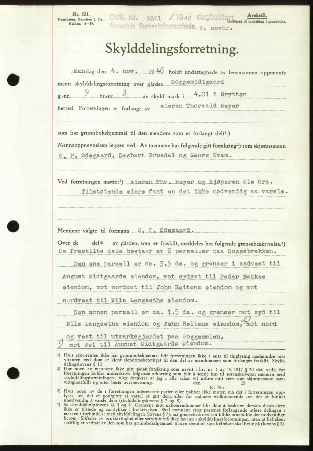 Romsdal sorenskriveri, AV/SAT-A-4149/1/2/2C: Mortgage book no. A21, 1946-1946, Diary no: : 2321/1946