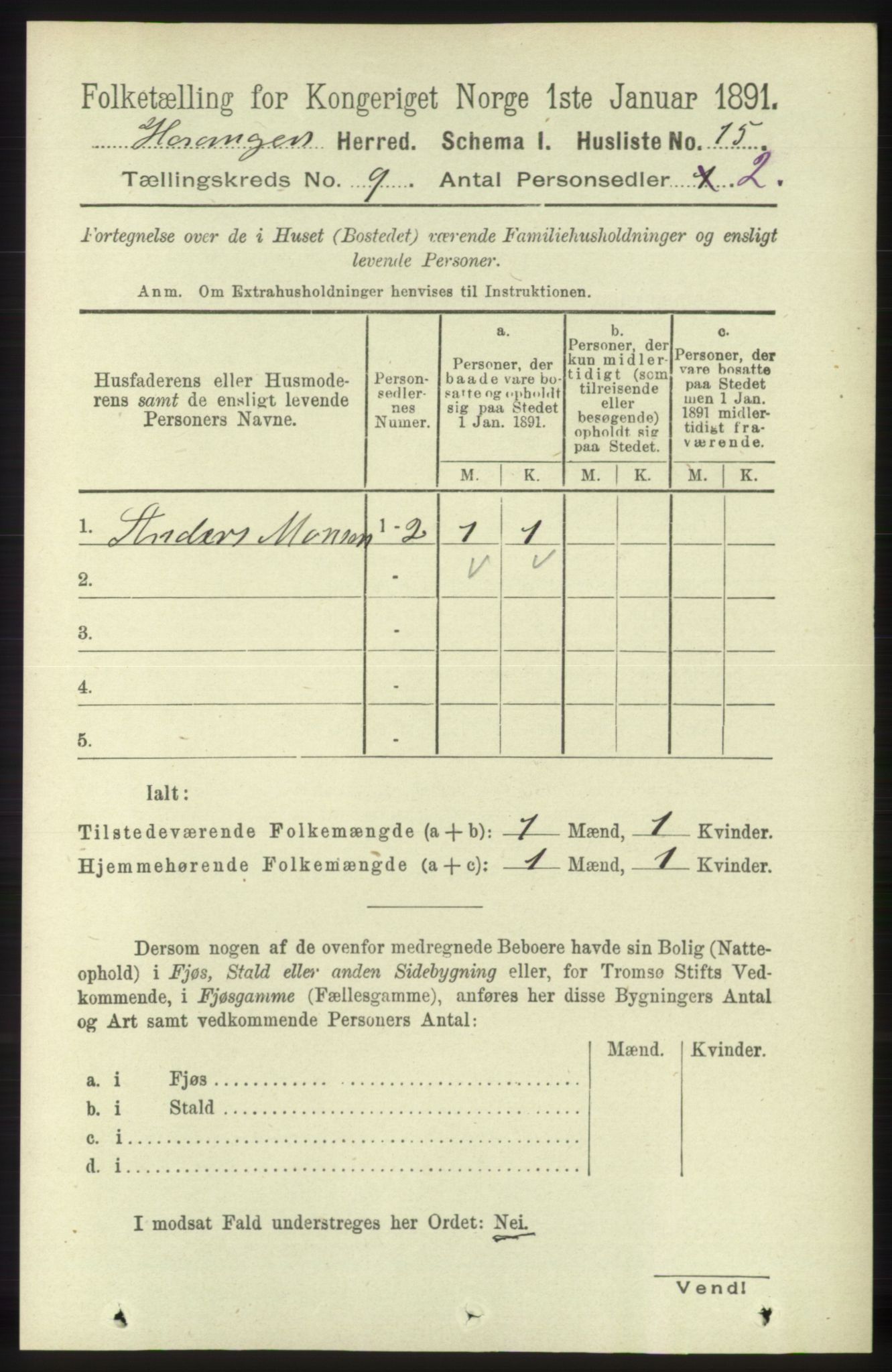 RA, 1891 census for 1253 Hosanger, 1891, p. 3284