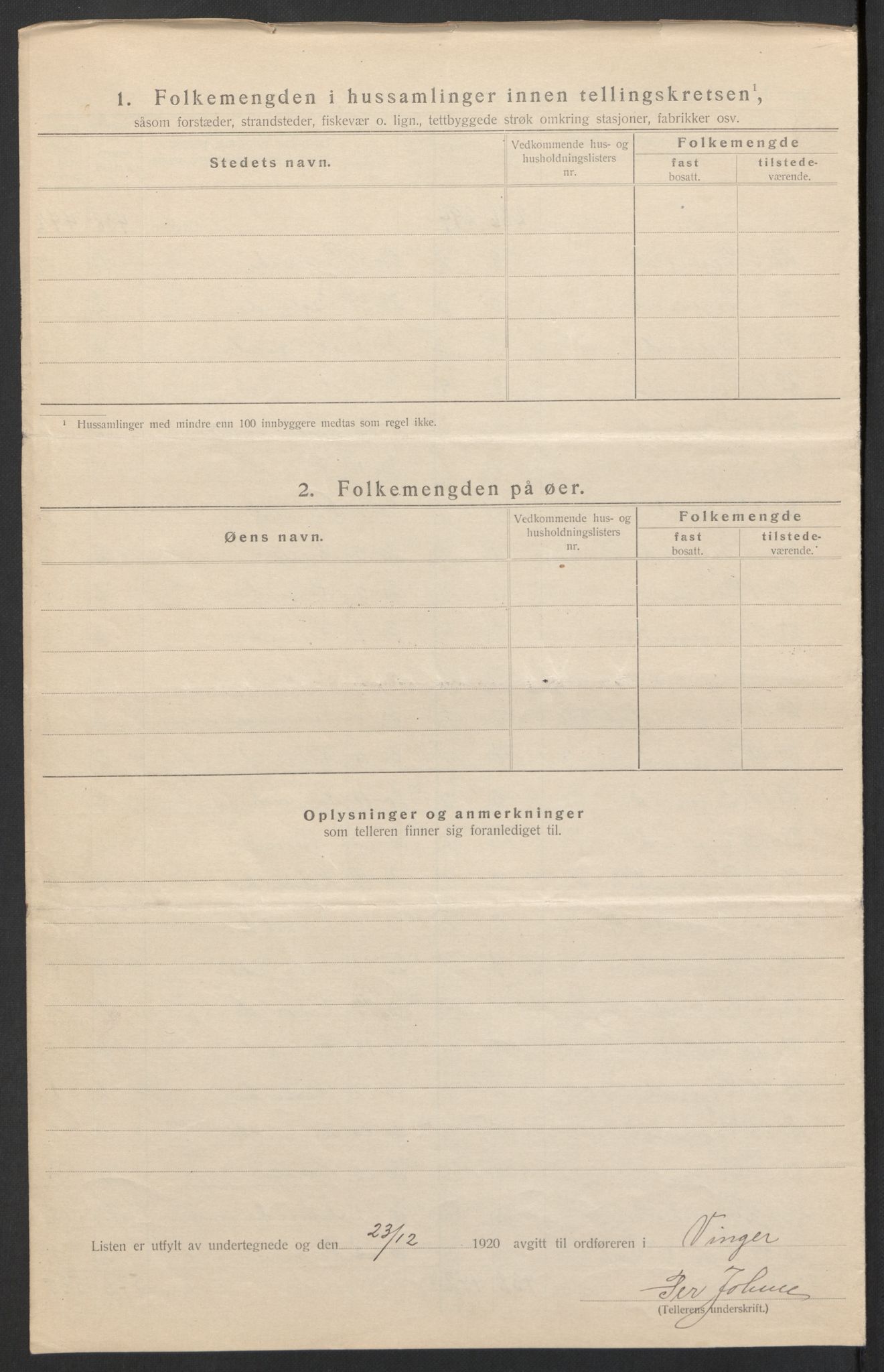 SAH, 1920 census for Vinger, 1920, p. 9