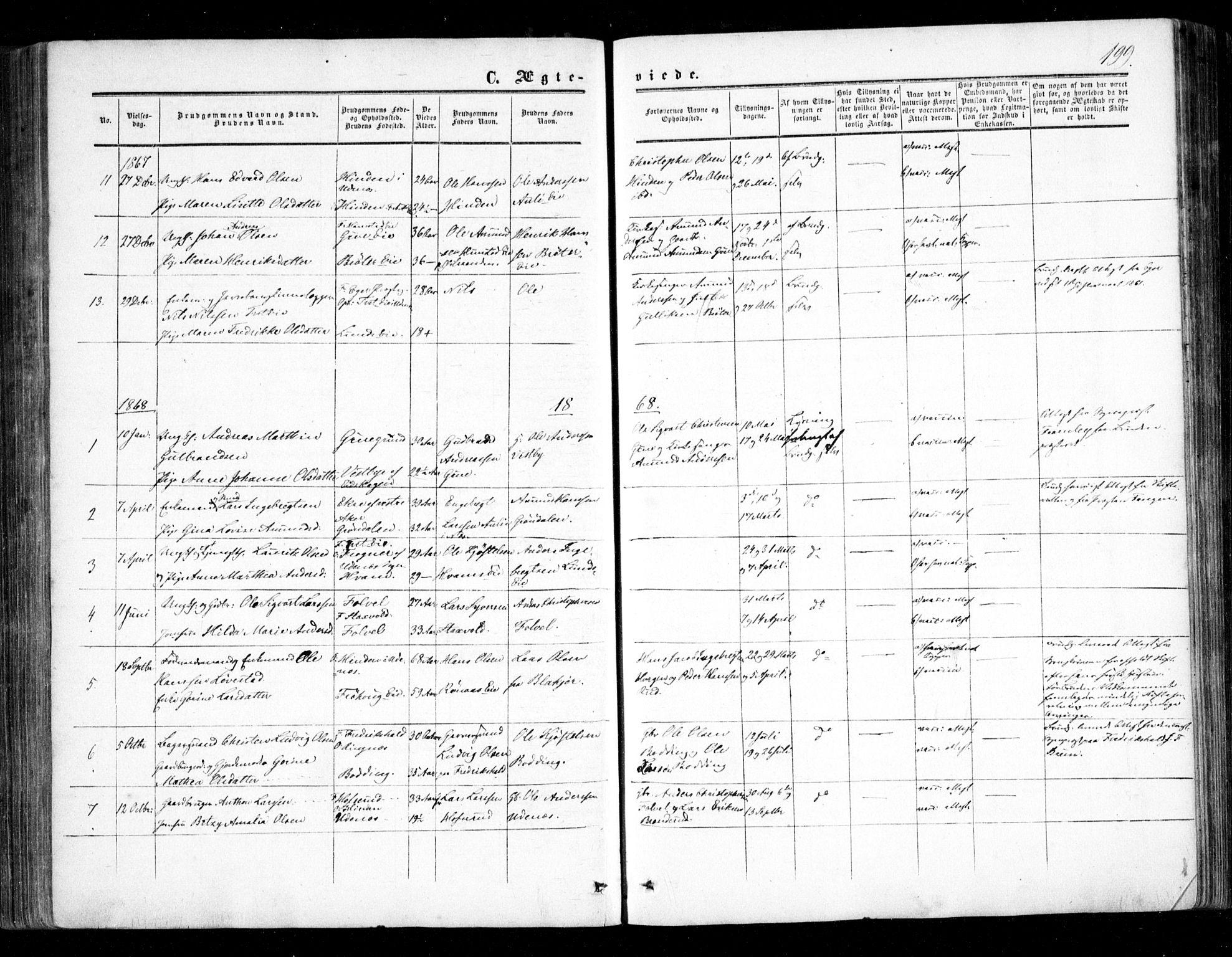 Nes prestekontor Kirkebøker, SAO/A-10410/F/Fc/L0001: Parish register (official) no. III 1, 1859-1882, p. 199