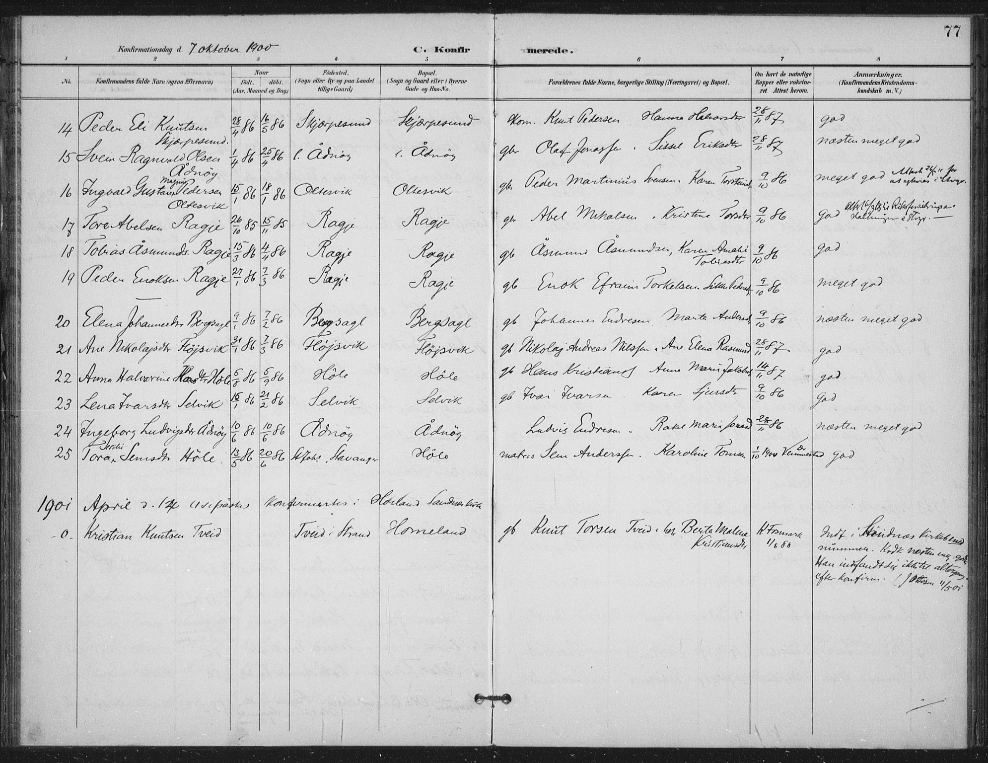 Høgsfjord sokneprestkontor, SAST/A-101624/H/Ha/Haa/L0008: Parish register (official) no. A 8, 1898-1920, p. 77