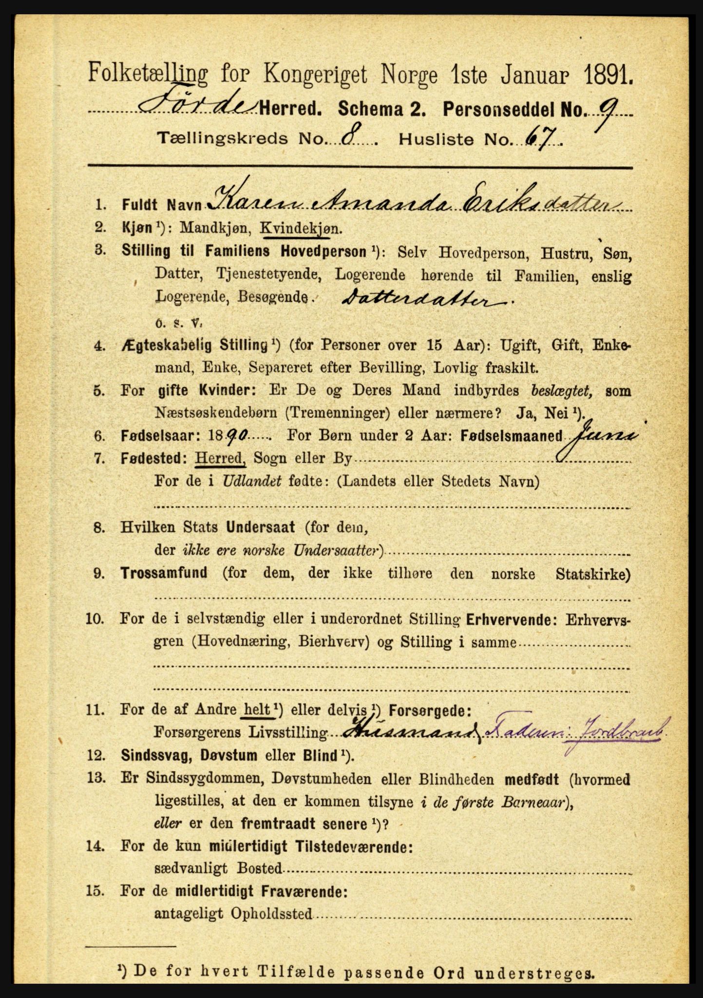 RA, 1891 census for 1432 Førde, 1891, p. 3270