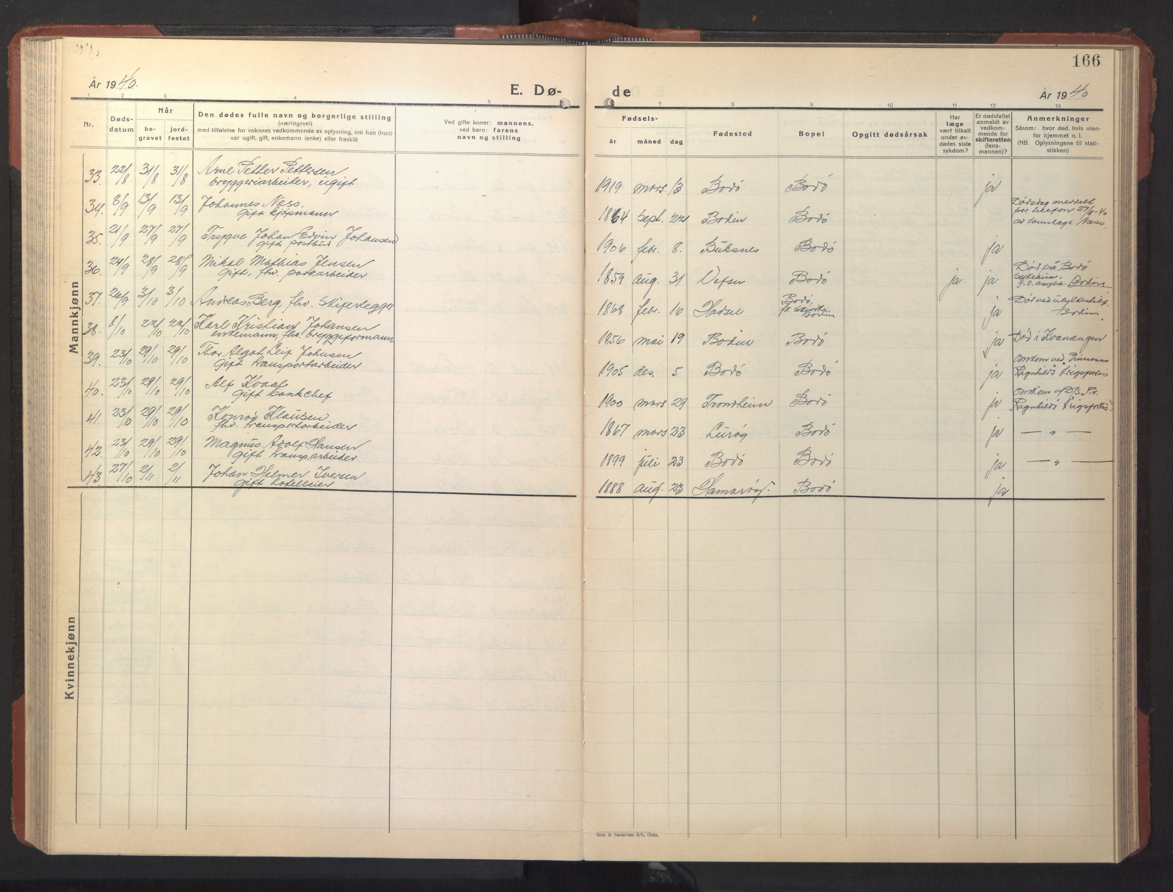 Ministerialprotokoller, klokkerbøker og fødselsregistre - Nordland, AV/SAT-A-1459/801/L0038: Parish register (copy) no. 801C13, 1935-1951, p. 166