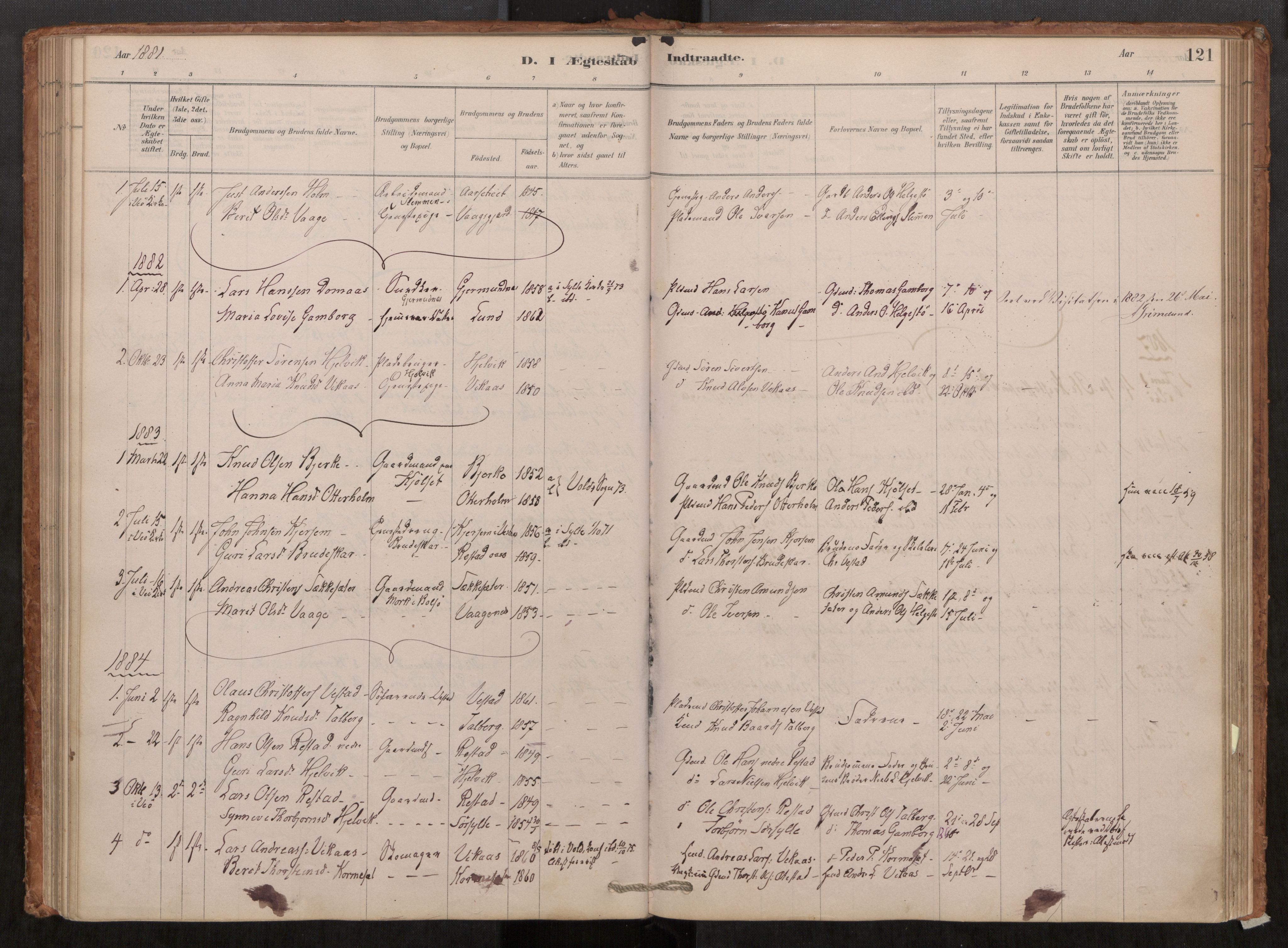 Ministerialprotokoller, klokkerbøker og fødselsregistre - Møre og Romsdal, AV/SAT-A-1454/550/L0621: Parish register (official) no. 550A01, 1878-1915, p. 121