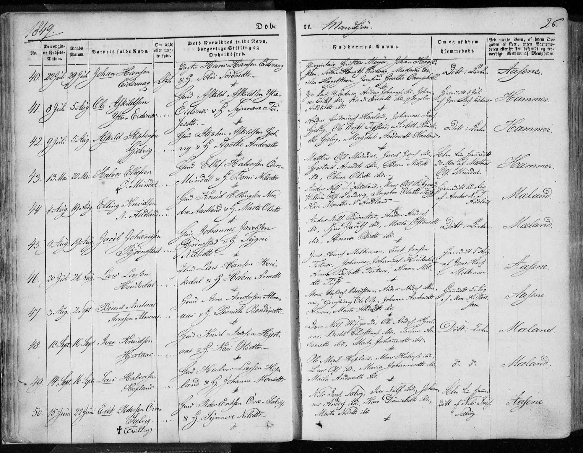 Hamre sokneprestembete, AV/SAB-A-75501/H/Ha/Haa/Haaa/L0013: Parish register (official) no. A 13, 1846-1857, p. 26