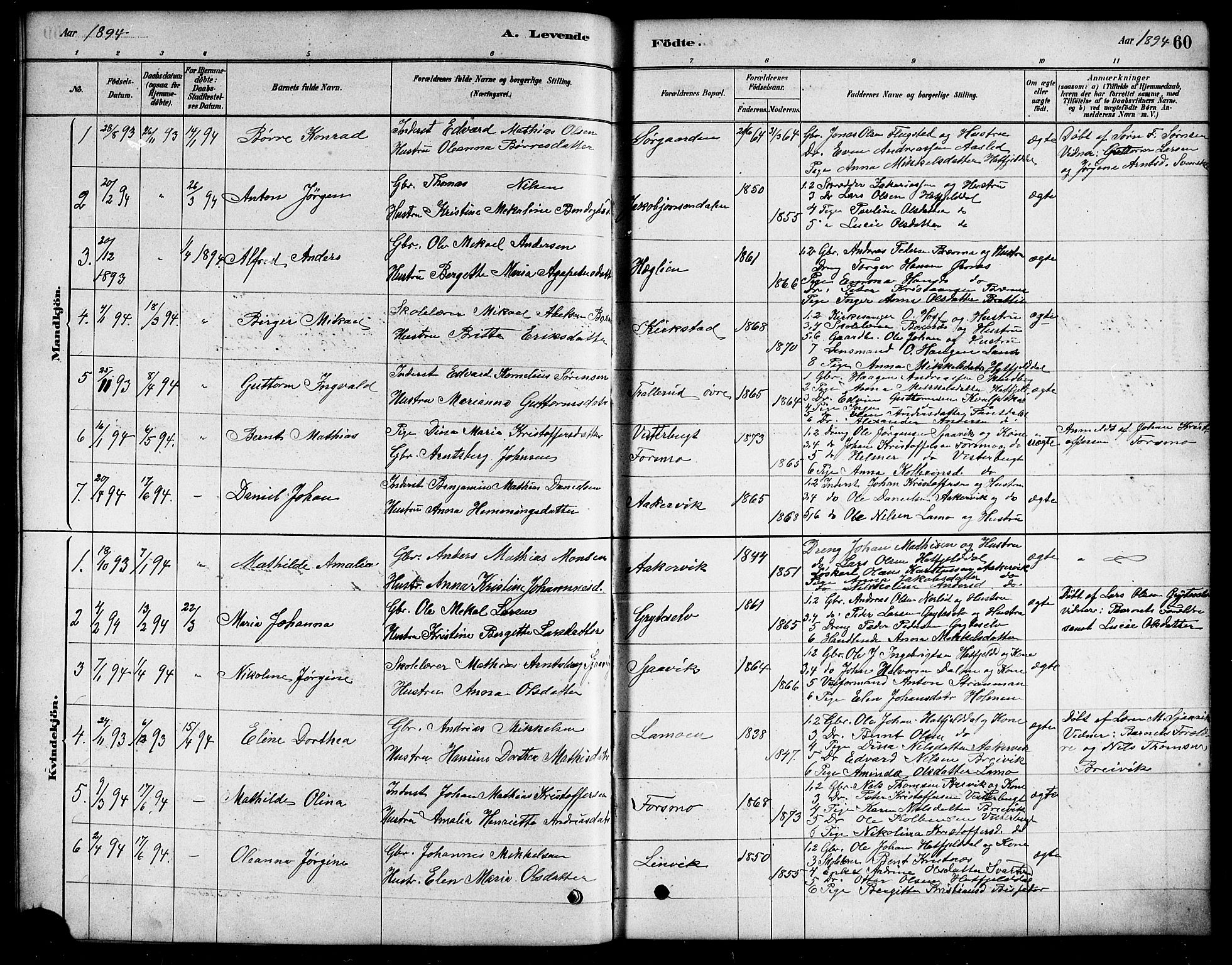Ministerialprotokoller, klokkerbøker og fødselsregistre - Nordland, SAT/A-1459/823/L0330: Parish register (copy) no. 823C02, 1879-1916, p. 60