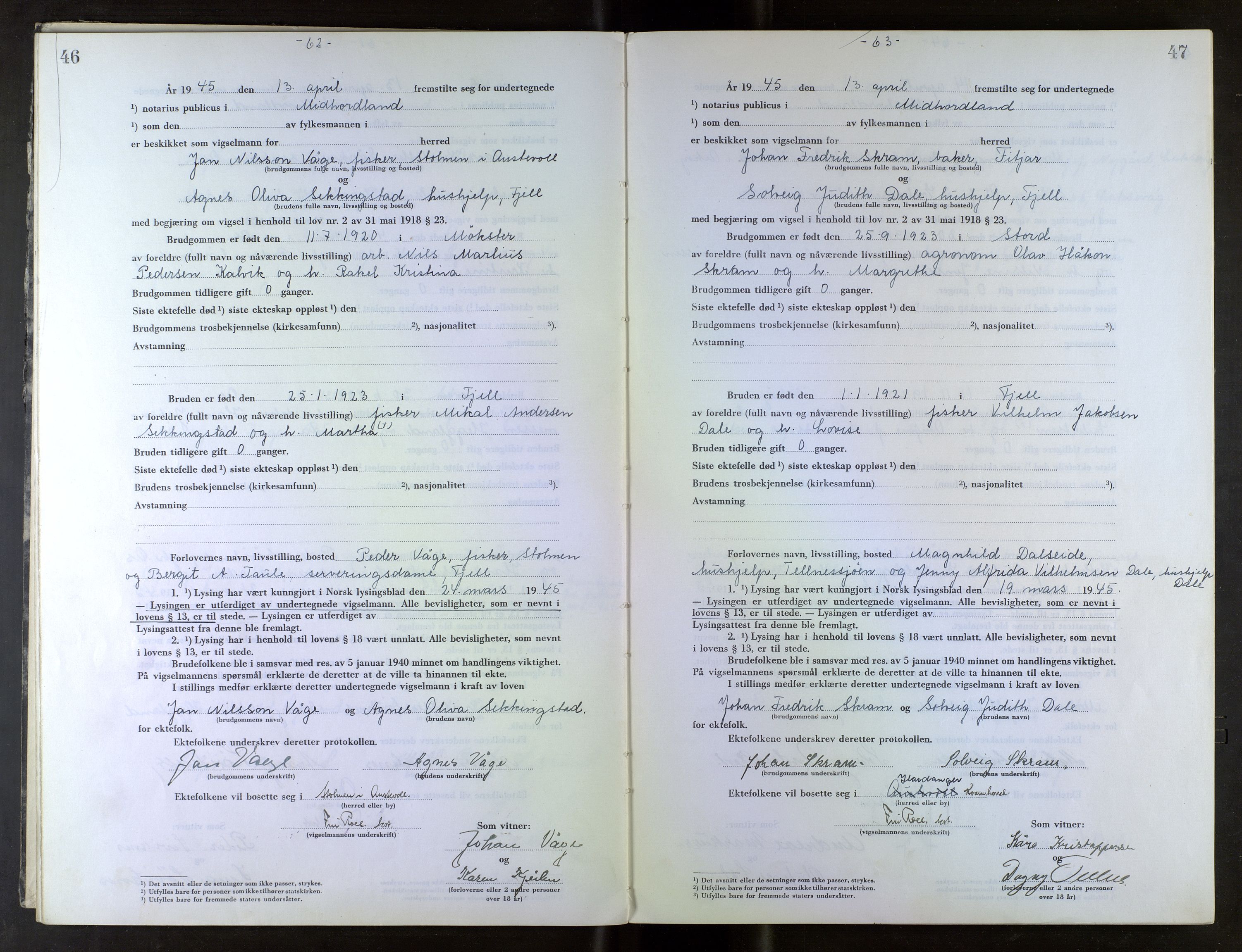Midhordland sorenskriveri, AV/SAB-A-3001/1/M/Mc/Mca/L0007: Notarialbilag. Vigselbøker, 1945-1948, p. 46-47