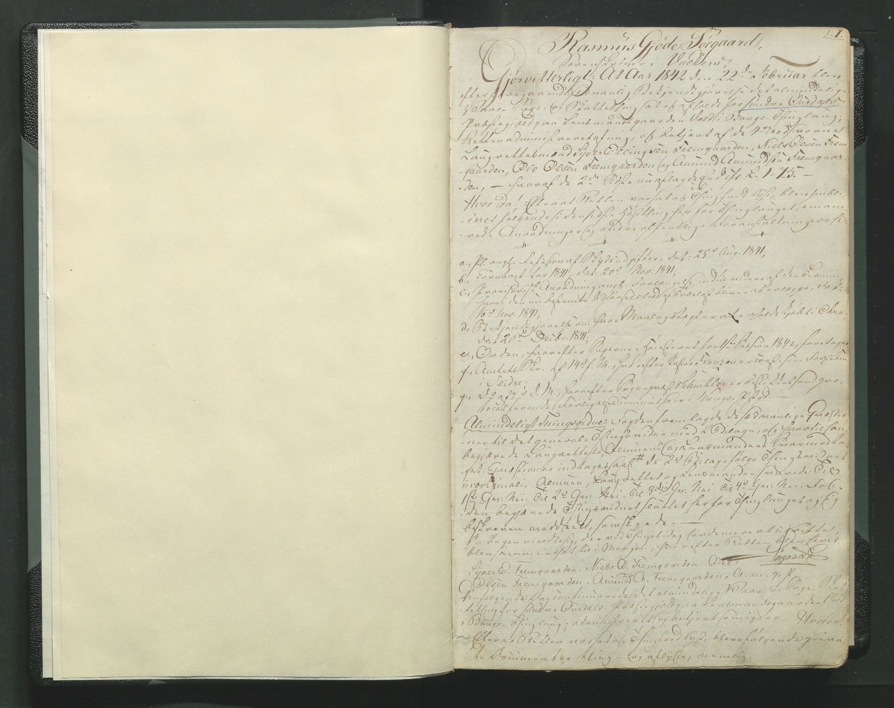 Valdres sorenskriveri, SAH/TING-016/G/Gb/L0009: Tingbok, 1842-1849, p. 1a