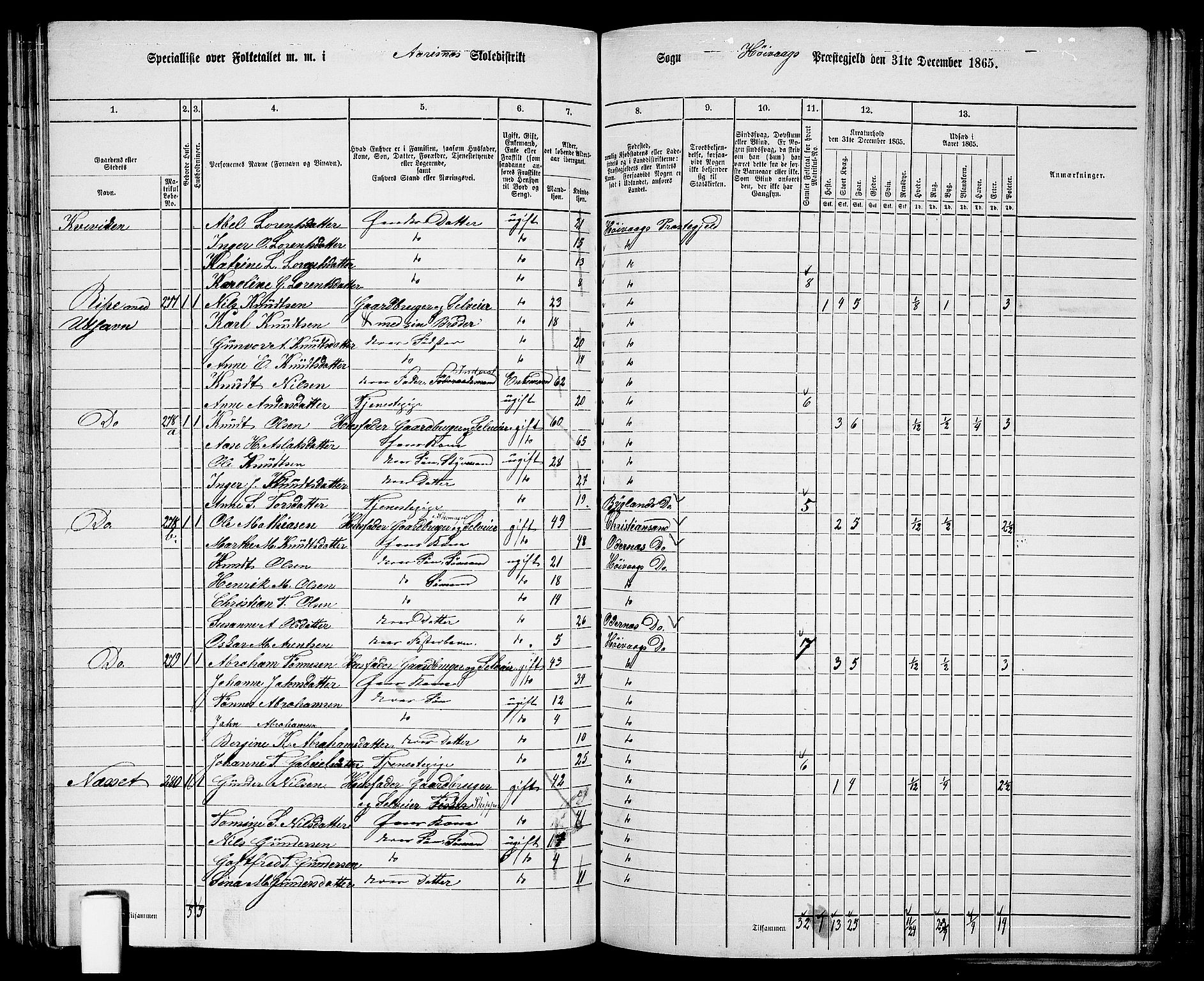 RA, 1865 census for Høvåg, 1865, p. 86